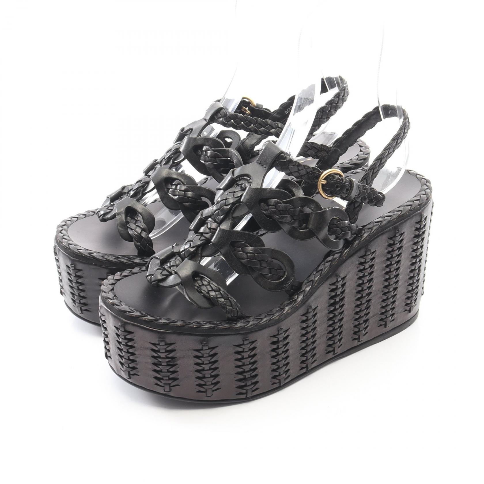 プラダ PRADA サンダル 靴 レザー ブラック系 【中古】