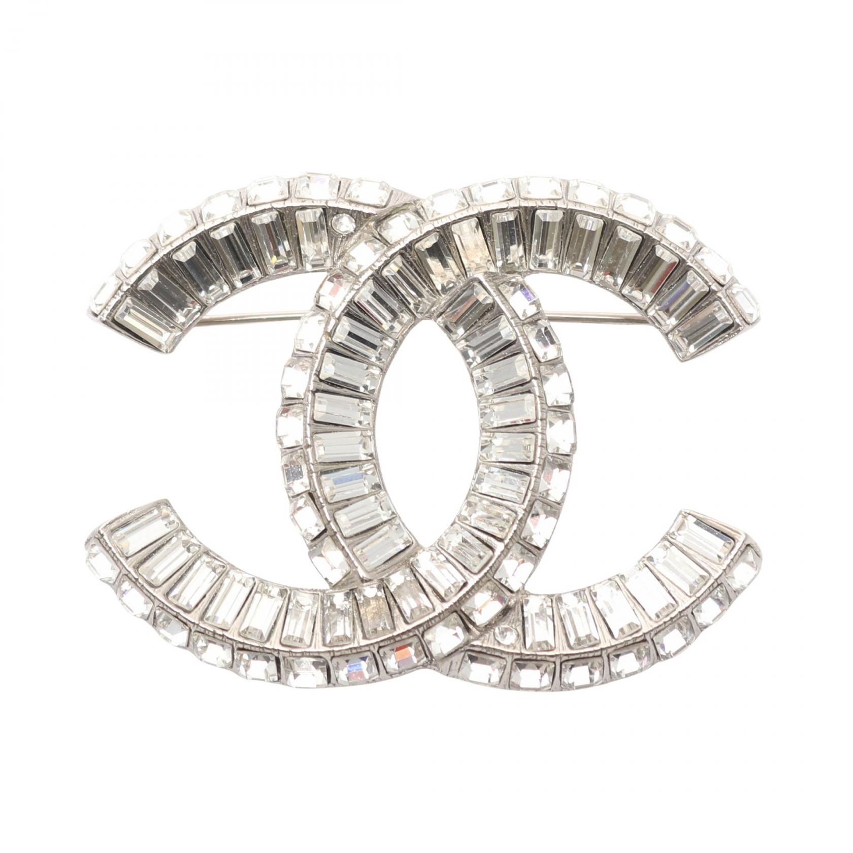 シャネル CHANEL ココマーク ブローチ アクセサリー ステンレススチール ラインストーン シルバー系 / クリア系 【中古】