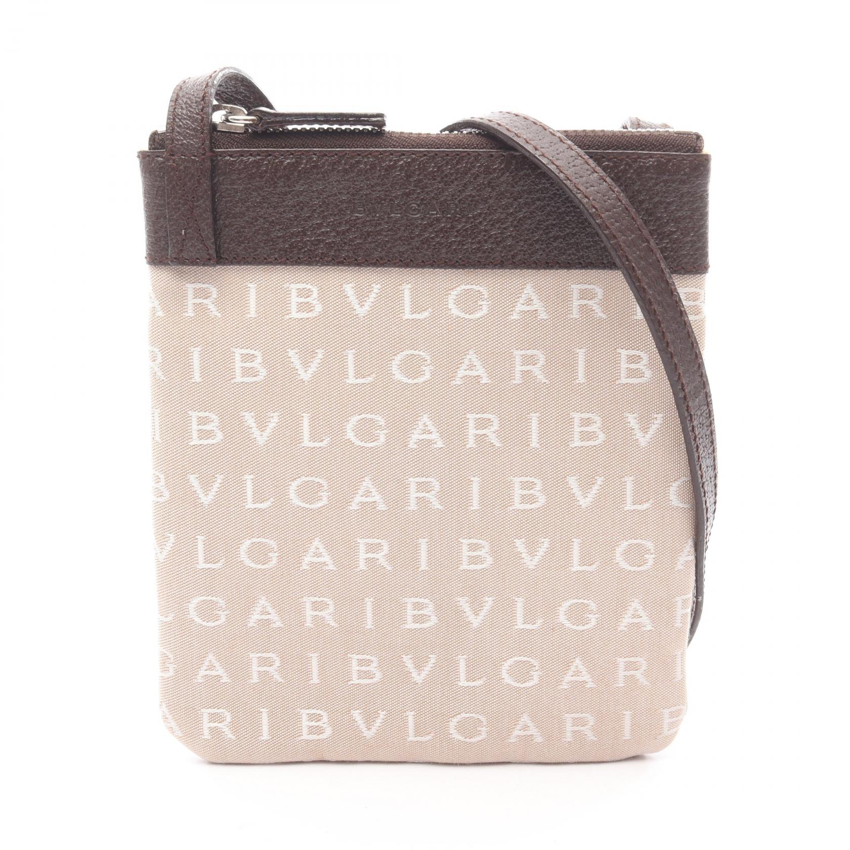 【20%OFFクーポン対象 4/4 20時-4/10 23:59】ブルガリ BVLGARI ロゴマニア ショルダーバッグ バッグ キャンバス レザー ベージュ系 / ホワイト系 / ブラウン系 【中古】 16,280円