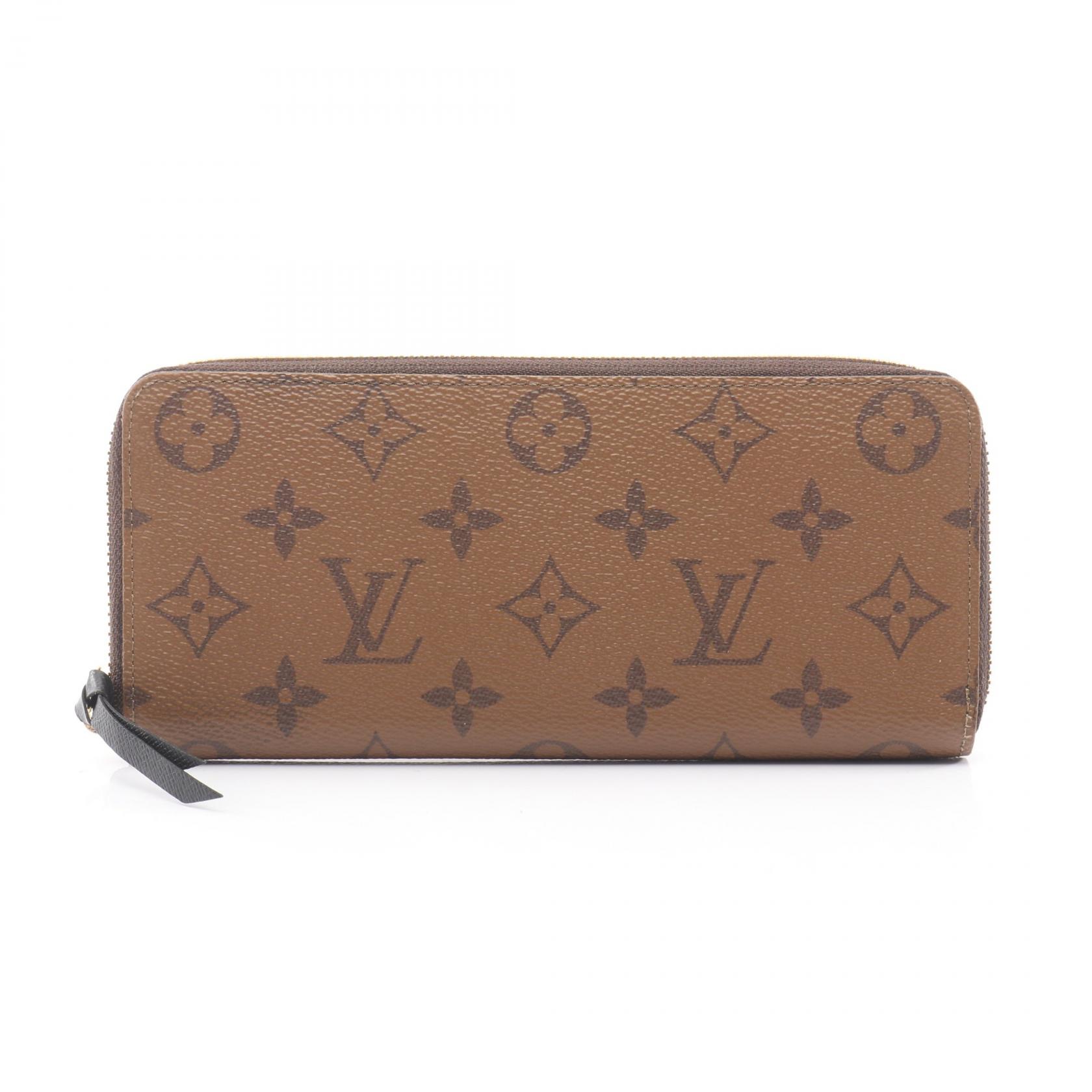 ルイ・ヴィトン LOUIS VUITTON ポルトフォイユクレマンス ラウンド長財布 財布 PVCコーティングキャンバス モノグラム・リバース ブラウン系 M82336 【中古】