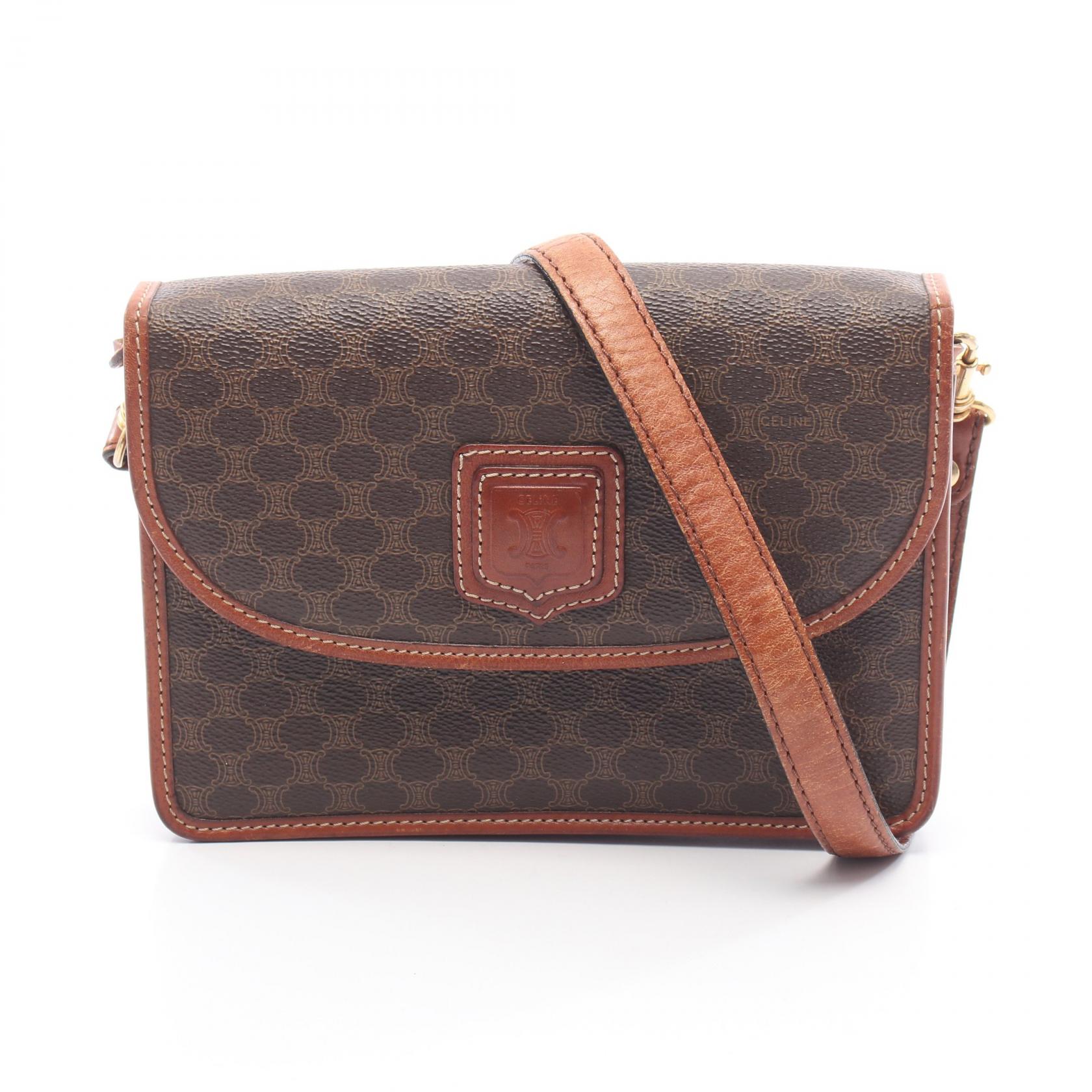 セリーヌ CELINE マカダム ショルダーバッグ バッグ PVCコーティングキャンバス レザー ブラウン系 【中古】|RECLO(リクロ)店