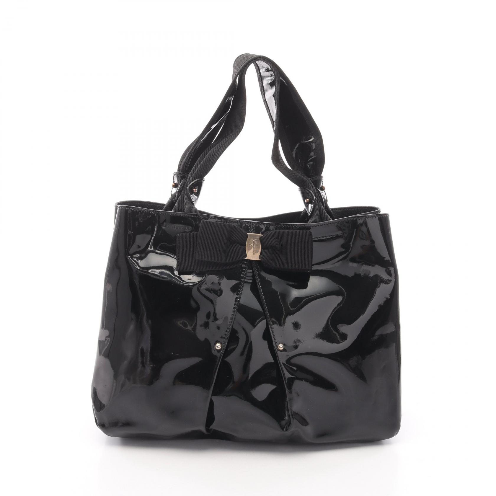 サルヴァトーレフェラガモ Salvatore Ferragamo ヴァラリボン トートバッグ バッグ パテントレザー ブラック系 21 B665 【中古】