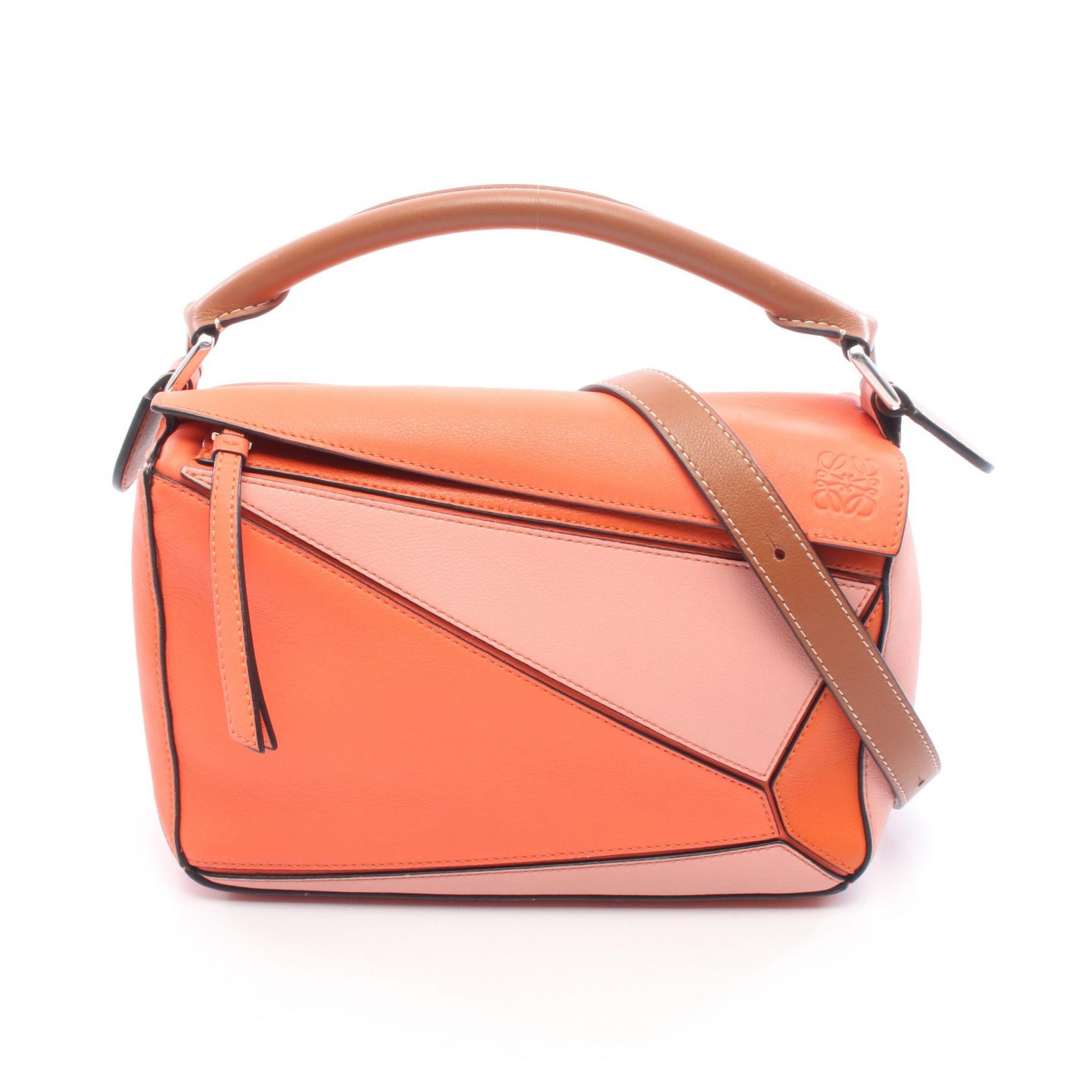 ロエベ LOEWE パズルバッグ スモール ハンドバッグ バッグ レザー オレンジ系 / ピンク系 【中古】