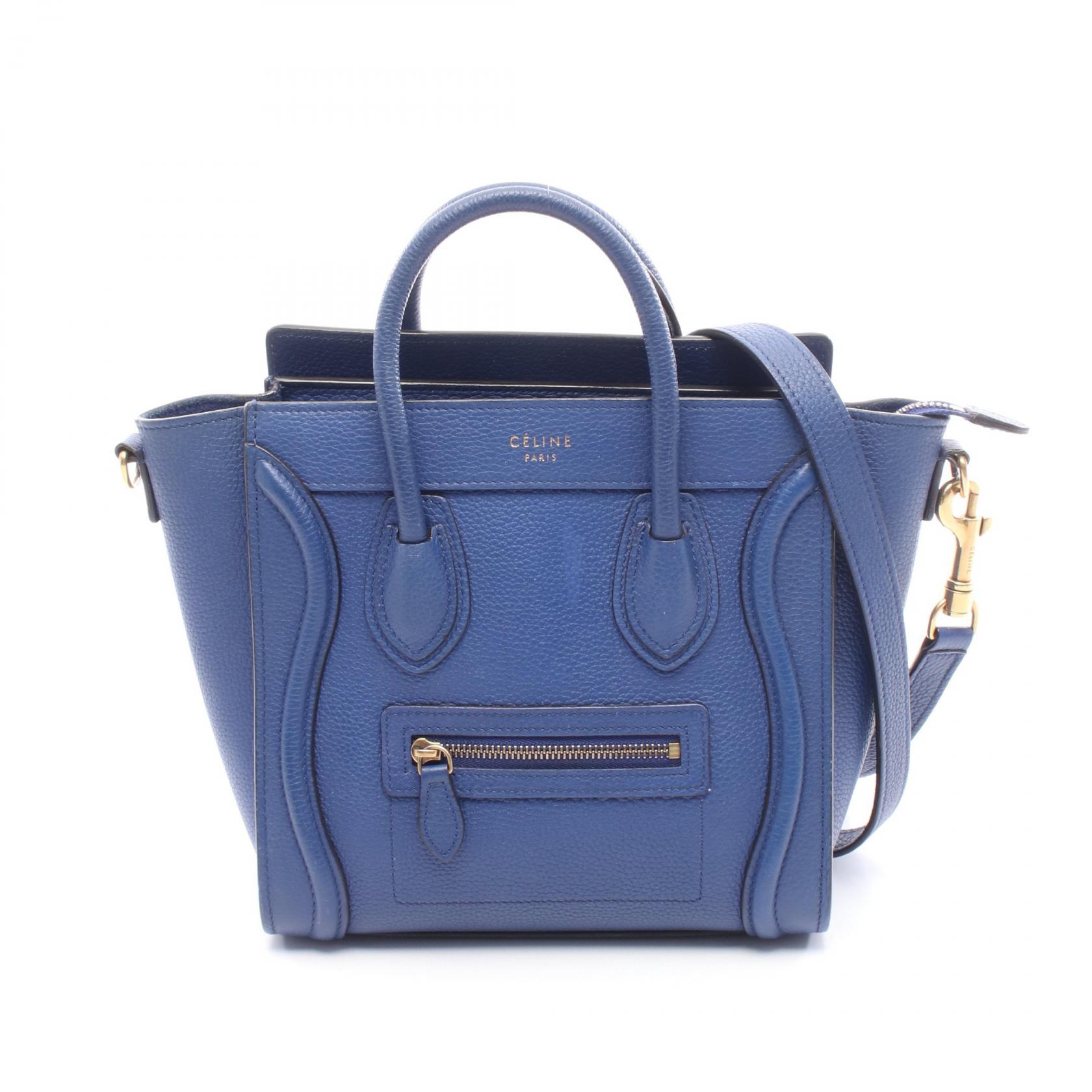 【15%OFFクーポン 7/19 20時~7/26 9:59】セリーヌ CELINE ラゲージ ナノショッパー ハンドバッグ バッグ レザー ブルー系 【中古】|RECLO(リクロ)店
