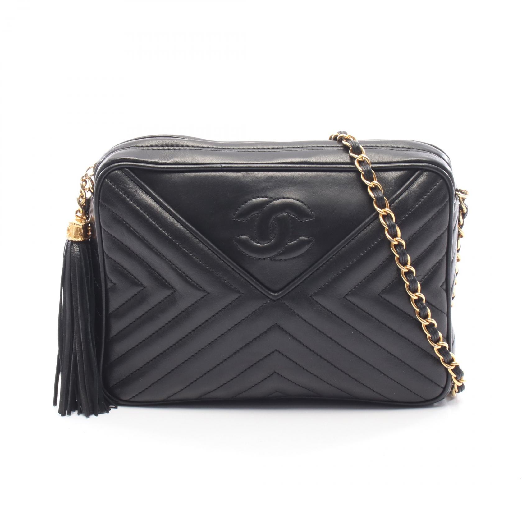 シャネル CHANEL Vステッチ ショルダーバッグ バッグ ラムスキン(羊革) ブラック系 【中古】