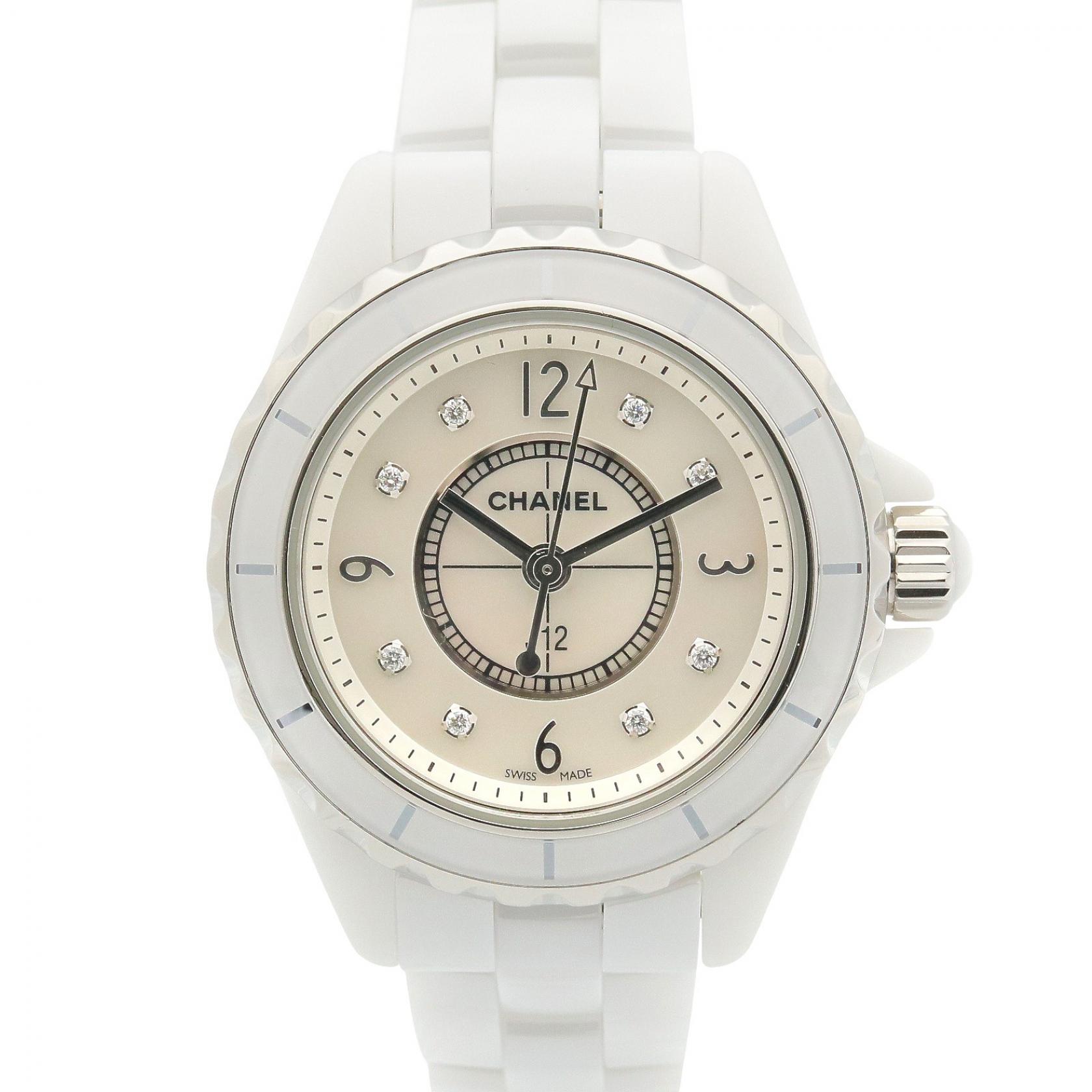 シャネル CHANEL J12 29mm 8Pダイヤ 腕時計 時計 セラミック ダイヤモンド ホワイト系 ホワイトシェル H2570 【中古】