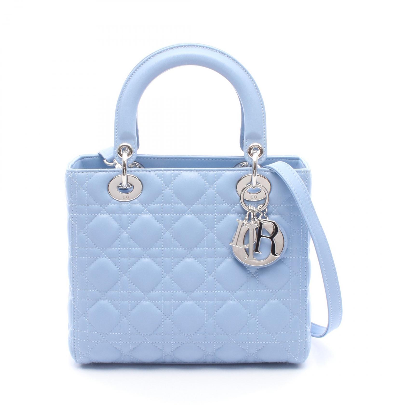 【15%OFFクーポン対象 4/4 20時-4/10 23:59】ディオール Dior LADY DIOR レディディオール カナージュ ハンドバッグ バッグ レザー ブルー系 【中古】