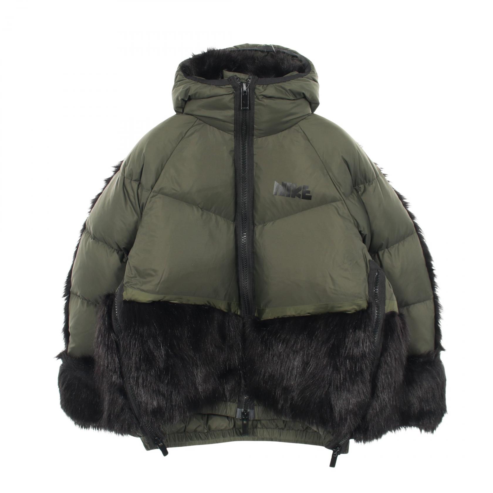 ナイキ NIKE NIKELAB × sacai ダウンジャケット 衣料品 アウター ナイロン フェイクファー カーキ系 【中古】