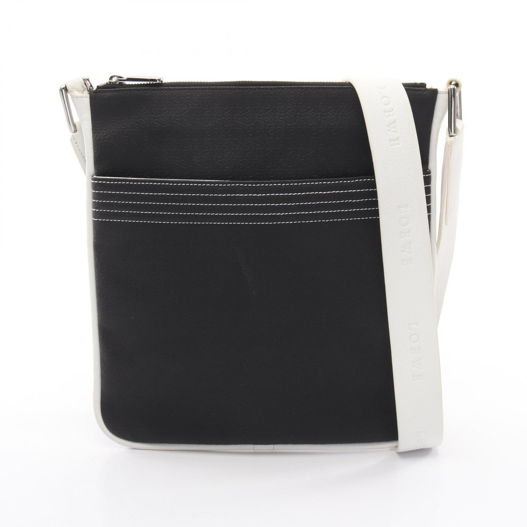 【20%OFFクーポン対象 4/4 20時-4/10 23:59】ロエベ LOEWE リピートアナグラム ショルダーバッグ バッグ PVCコーティングキャンバス レザー ブラック系 / ホワイト系 【中古】