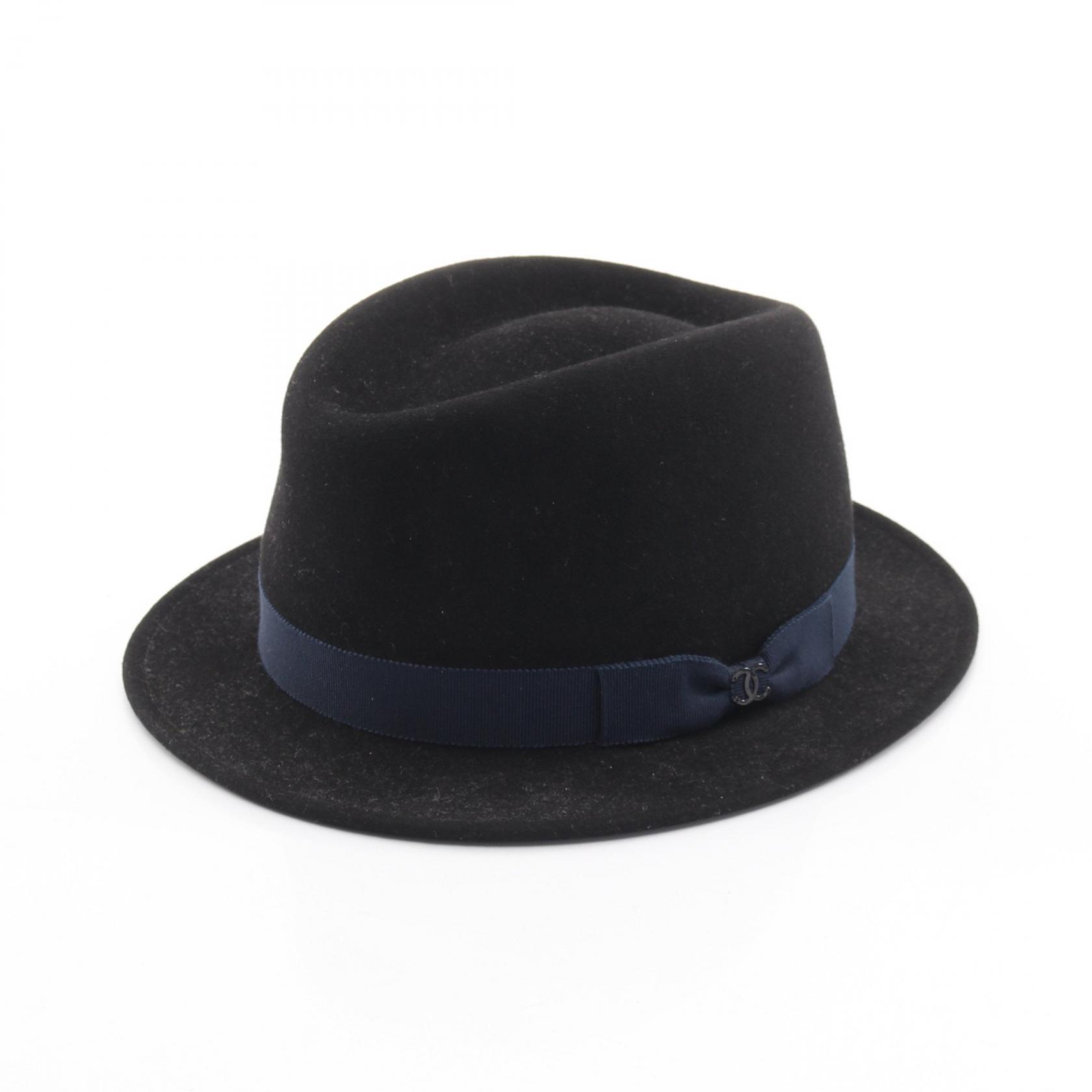 シャネル CHANEL ココマーク ハット 帽子 ラビットフェルト ブラック系 / ネイビー系 【中古】