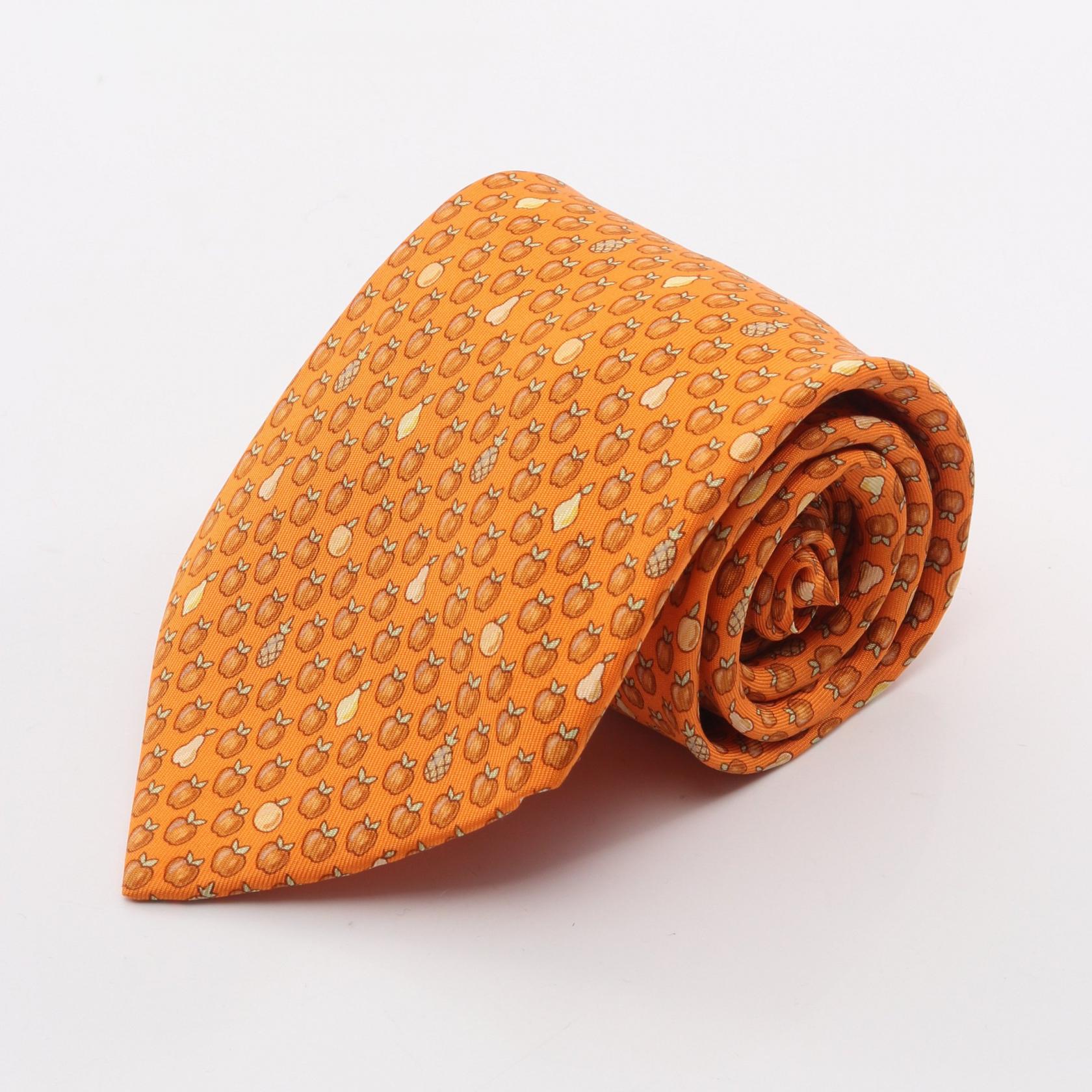 エルメス HERMES ネクタイ 衣料品 シルク シルク オレンジ系 【中古】