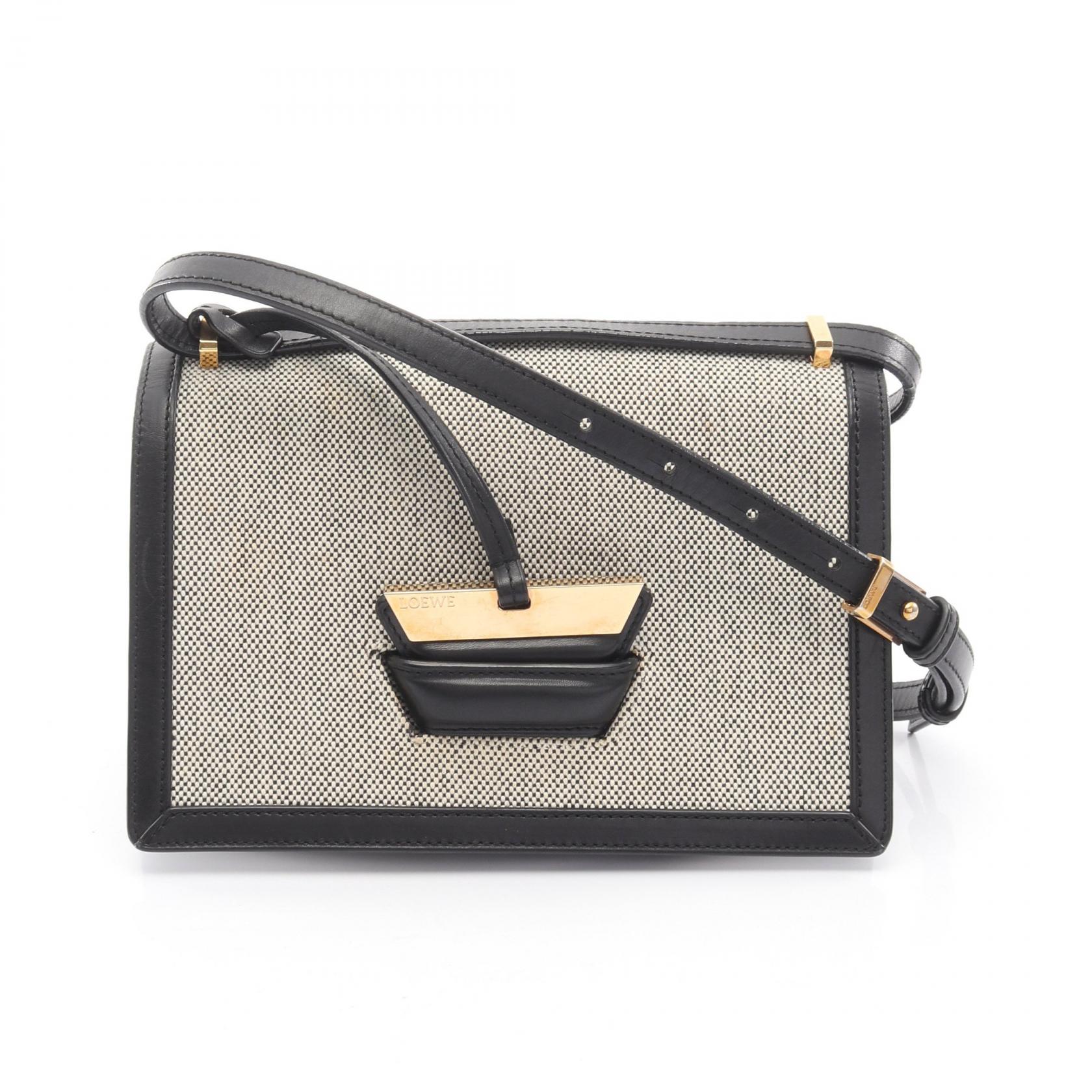 【全品ポイント11倍｜7/30 0:00-23:59】ロエベ LOEWE バルセロナ ショルダーバッグ バッグ キャンバス レザー ブラック系 / アイボリー系 【中古】｜RECLO（リクロ）店