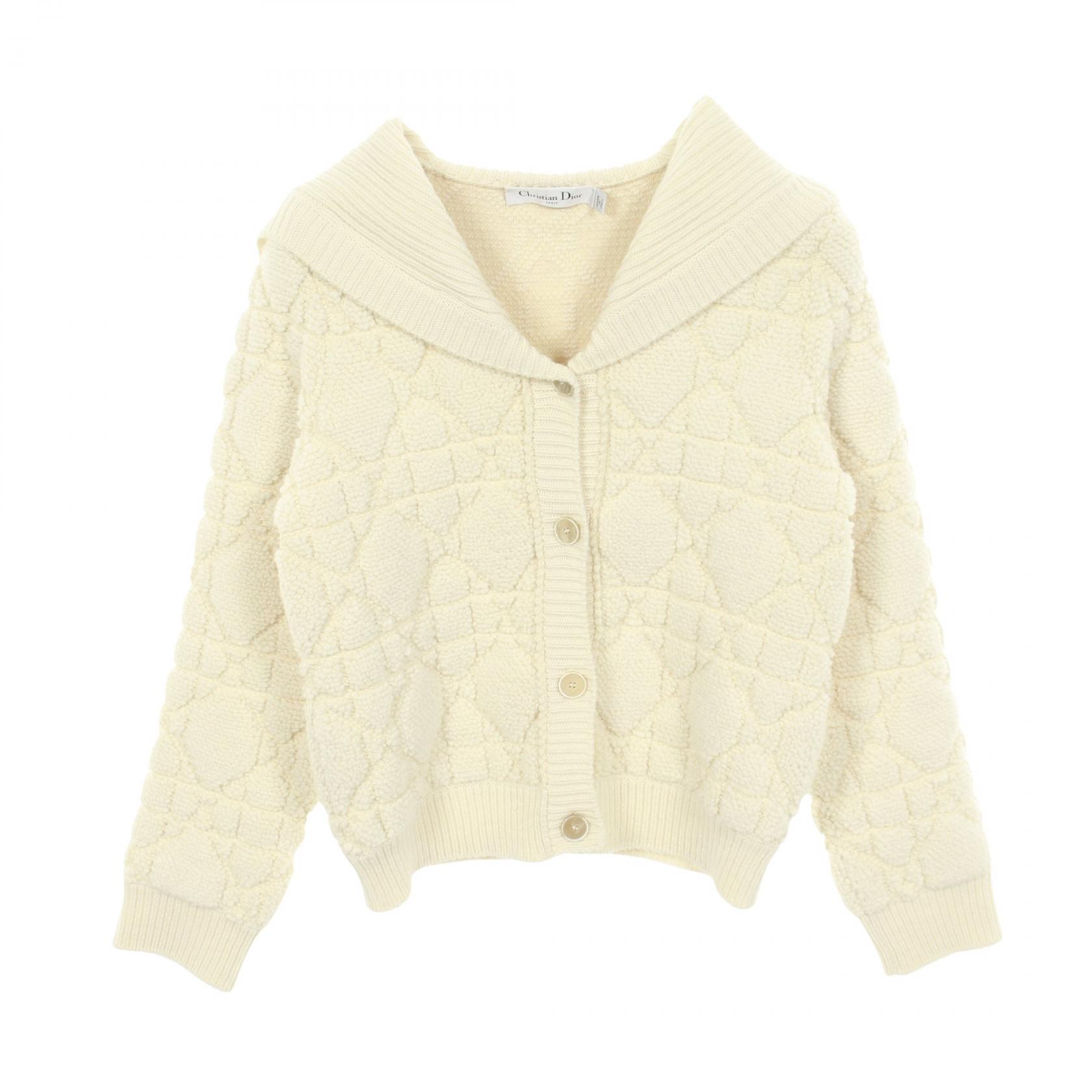ディオール Dior カナージュ カーディガン 衣料品 トップス ウール カシミヤ ナイロン アイボリー系 【中古】