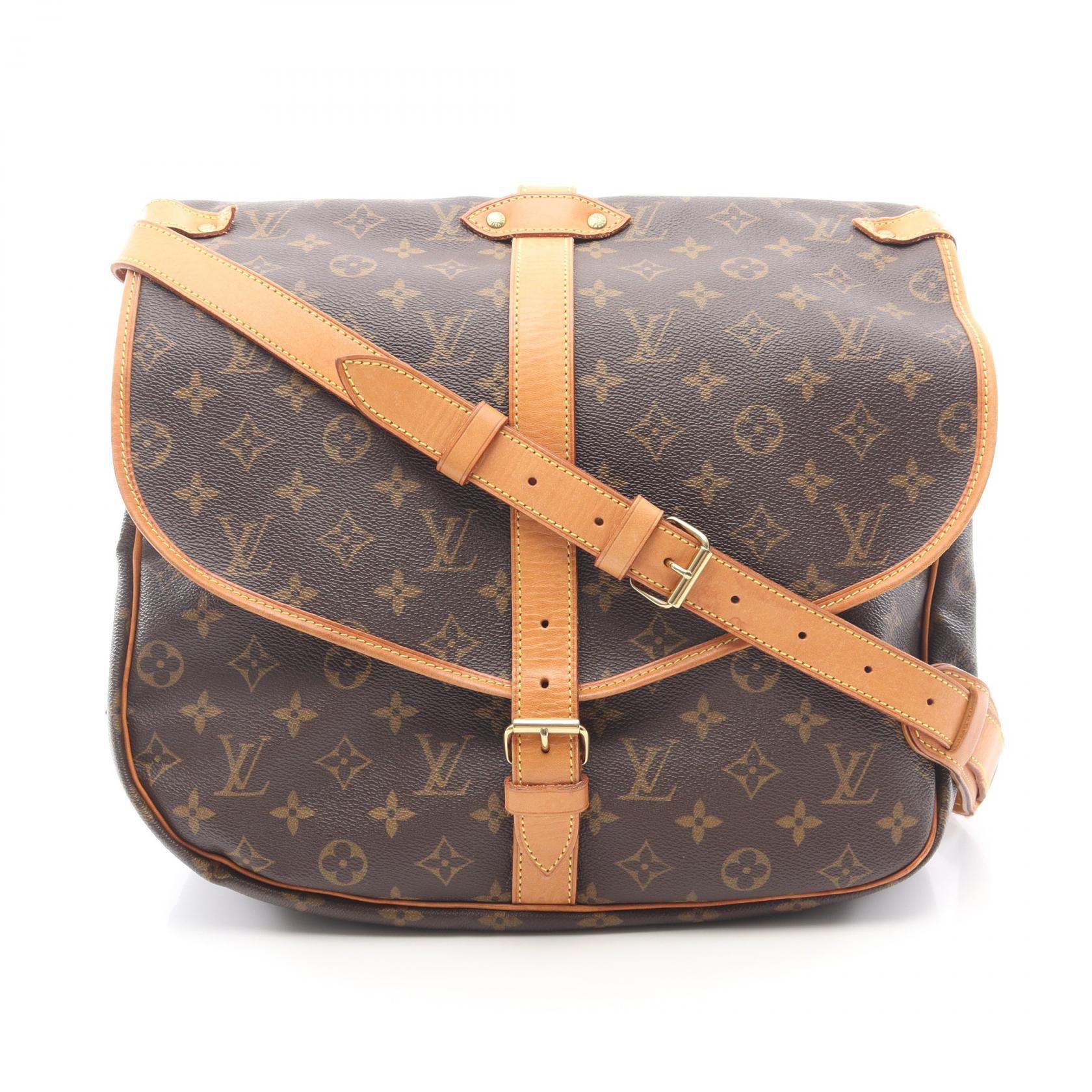 【15%OFFクーポン対象 4/4 20時-4/10 23:59】ルイ・ヴィトン LOUIS VUITTON ソミュール35 ショルダーバッグ バッグ PVCコーティングキャンバス レザー モノグラム ブラウン系 M42254 【中古】
