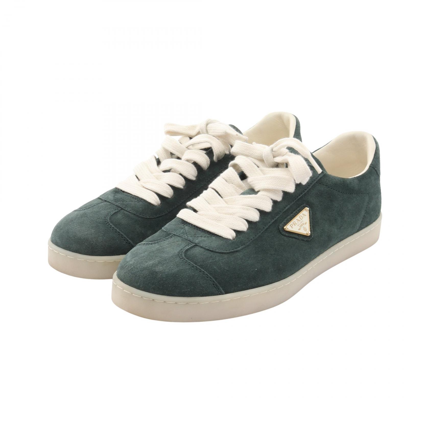 プラダ PRADA トライアングルロゴ スニーカー 靴 スウェード グリーン系 【中古】