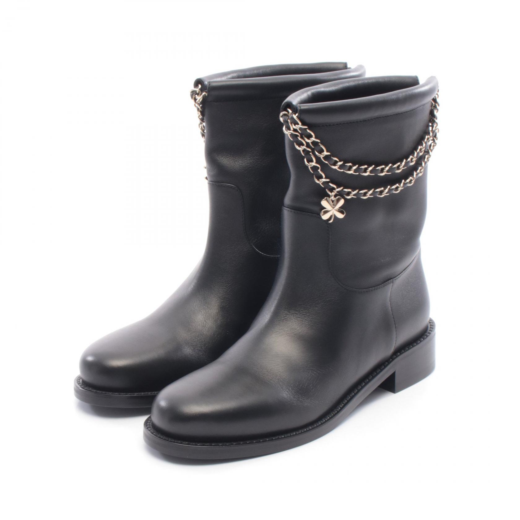 【10%OFFクーポン 7/21 10時~7/26 9:59】シャネル CHANEL ココマーク Wチェーン ショート ブーツ 靴 レザー ブラック系 G46709 【中古】|RECLO(リクロ)店