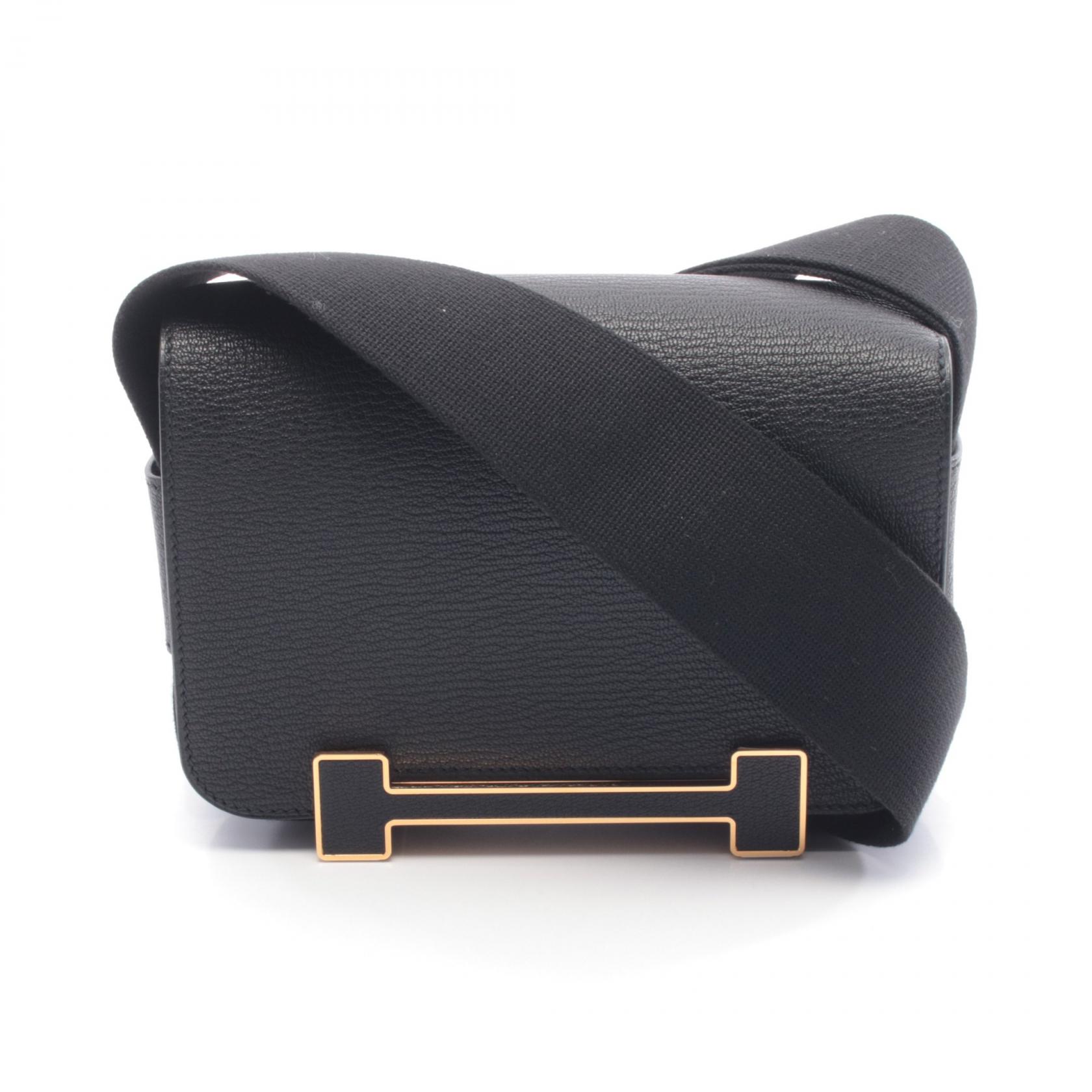 【15%OFFクーポン対象 4/4 20時-4/10 23:59】エルメス HERMES ゲタ ショルダーバッグ バッグ レザー シェーブル ブラック系 【中古】