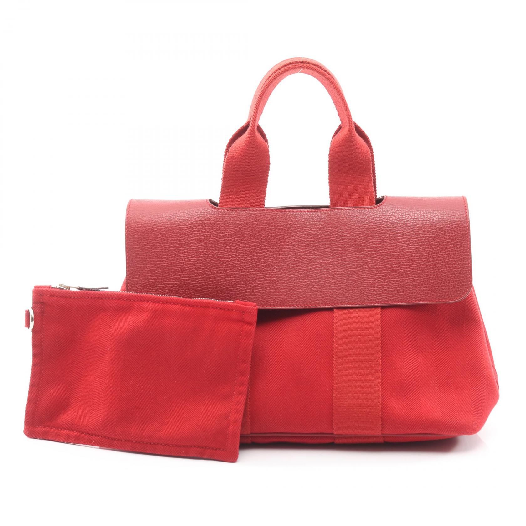 【15%OFFクーポン対象 4/4 20時-4/10 23:59】エルメス HERMES ヴァルパライソPM ハンドバッグ バッグ キャンバス レザー トワルシェブロン / ヴァッシュリエジェ トワルシェブロン レッド系 【中古】