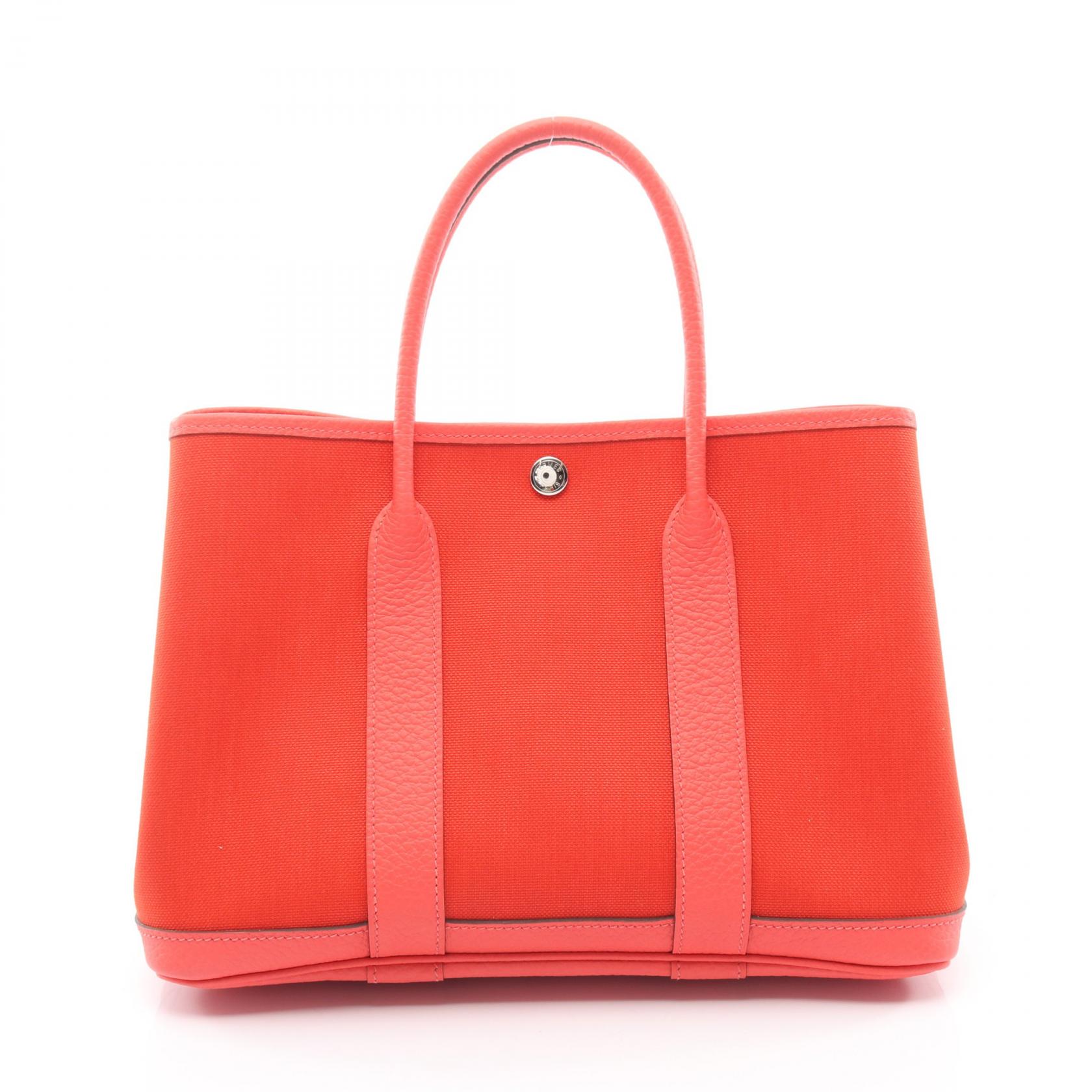 エルメス HERMES ガーデンパーティTPM ルージュピヴォワンヌ ローズテキサス トートバッグ バッグ レザー キャンバス トワルミリタリー / ネゴンダ トワルミリタリー レッド系 / ピンク系 【中古】