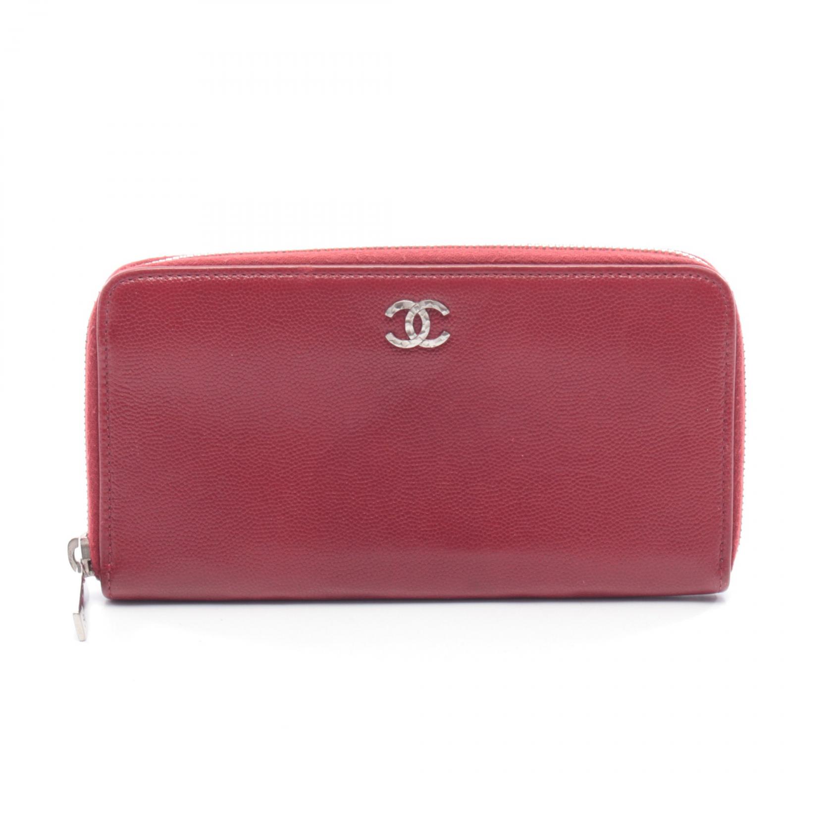 シャネル CHANEL ラウンド長財布 財布 レザー カーフ（牛革） レッド系 【中古】