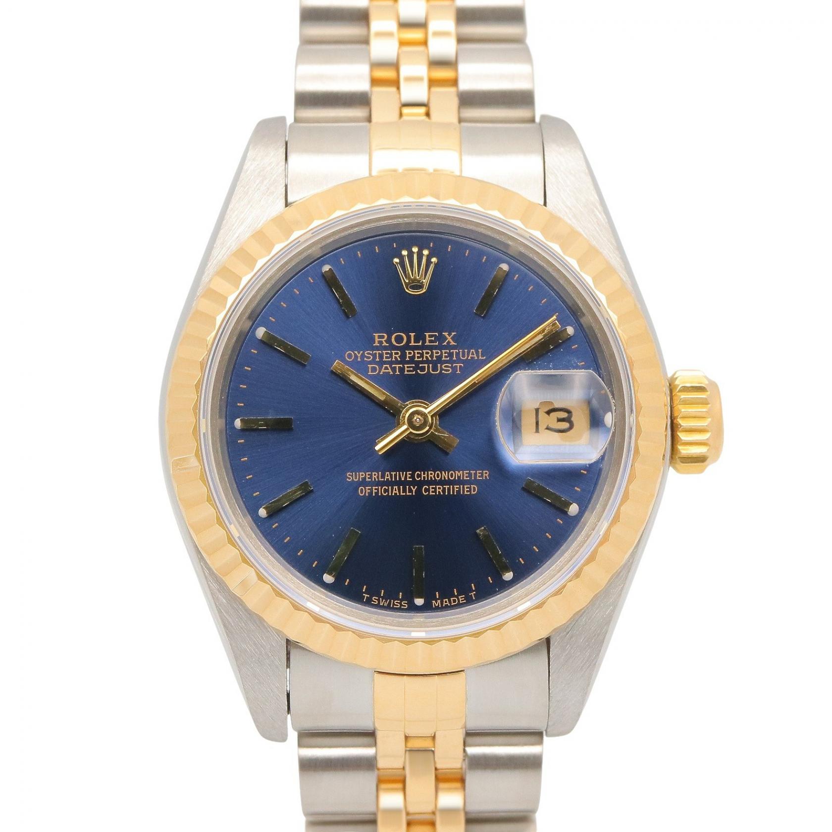 ロレックス ROLEX デイトジャスト T番 ブルー バー 腕時計 時計 K18（イエローゴールド） ステンレススチール ブルー系 / ゴールド系 69173 【中古】