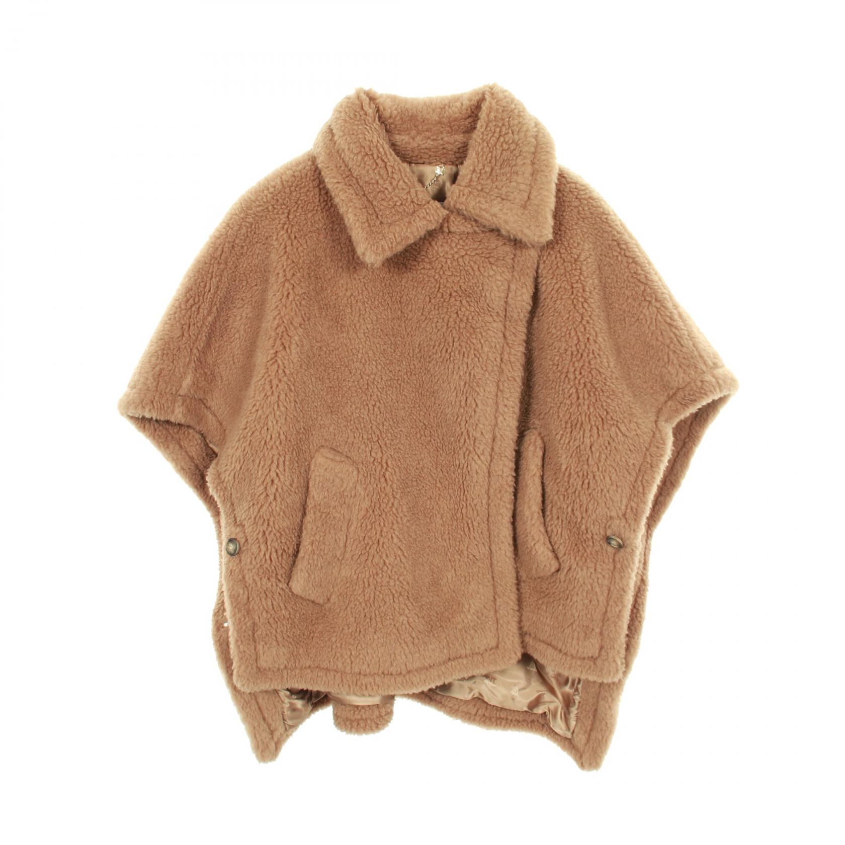 マックスマーラ MAX MARA TEBE テディベア ケープ ポンチョ 衣料品 アウター キャメル ブラウン系 【中古】