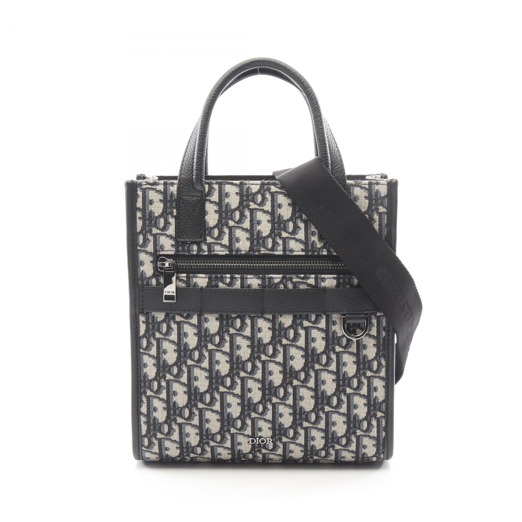 ディオール Dior Safari サファリ ノースサウス オブリーク ハンドバッグ バッグ キャンバス レザー ベージュ系 / ブラック系 1ESPO311YKY 【中古】