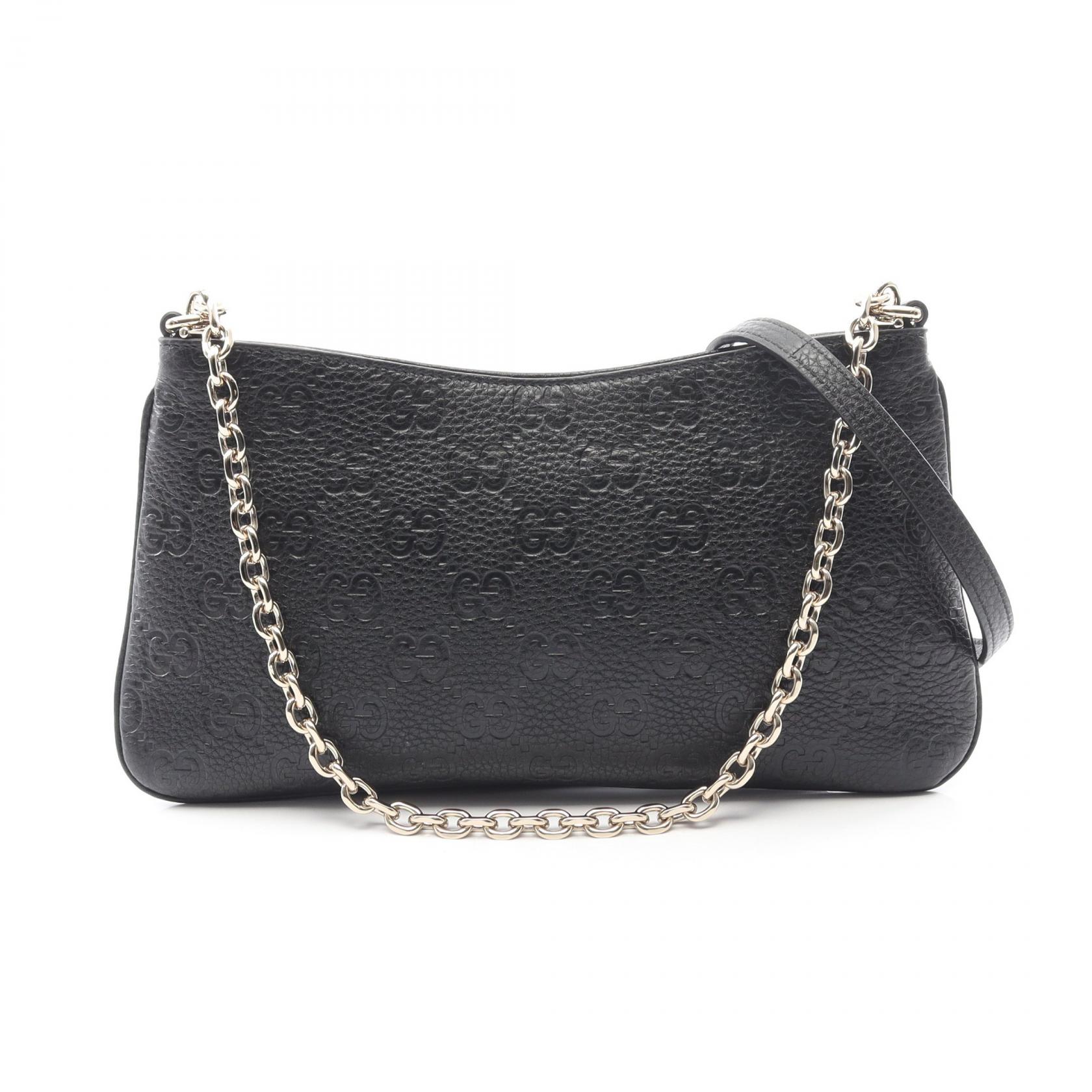 グッチ GUCCI GGエンブレム ミディアム ハンドバッグ バッグ レザー ブラック系 815277 【中古】