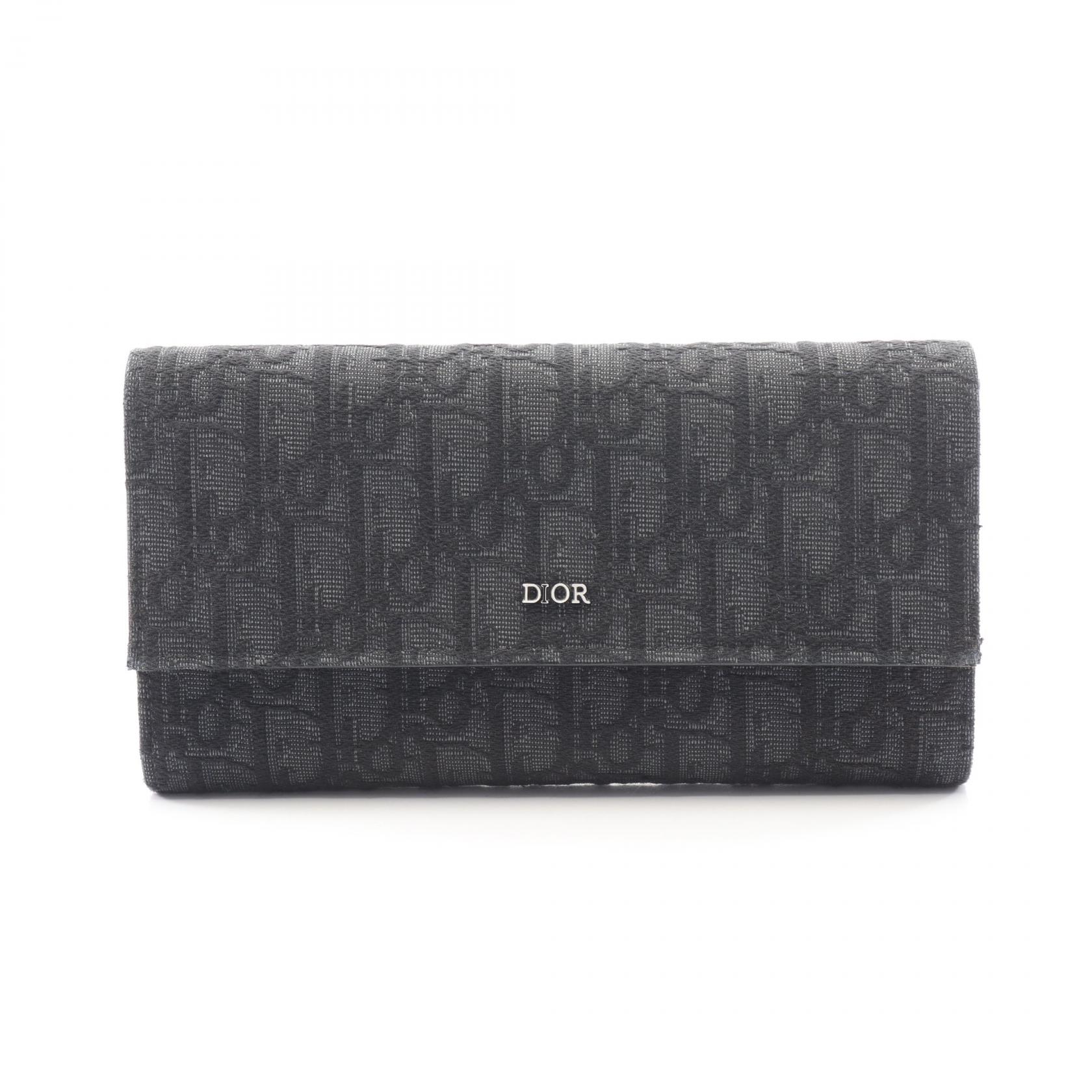 【10%OFFクーポン 7/21 10時~7/26 9:59】ディオール Dior オブリーク ジャカード 二つ折り長財布 財布 キャンバス ブラック系 【中古】|RECLO(リクロ)店