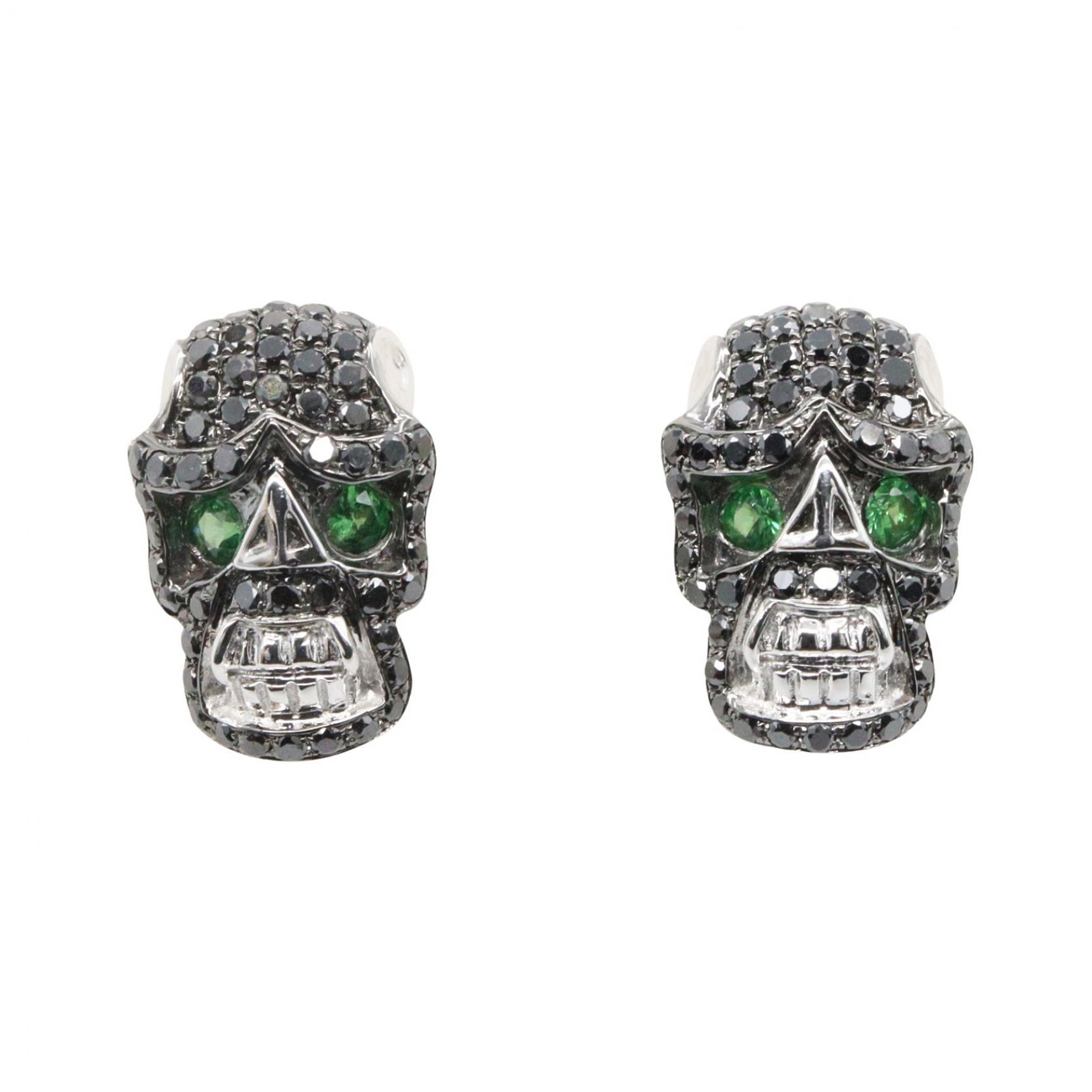 ジュエリー JEWELRY グリーンガーネット ピアス ピアス ジュエリー K18WG（ホワイトゴールド） グリーンガーネット / ブラックダイヤモンド シルバー系 / グリーン系 / ブラック系 ｸﾞﾘｰﾝｶﾞｰﾈｯﾄ 3.4g 【中古】