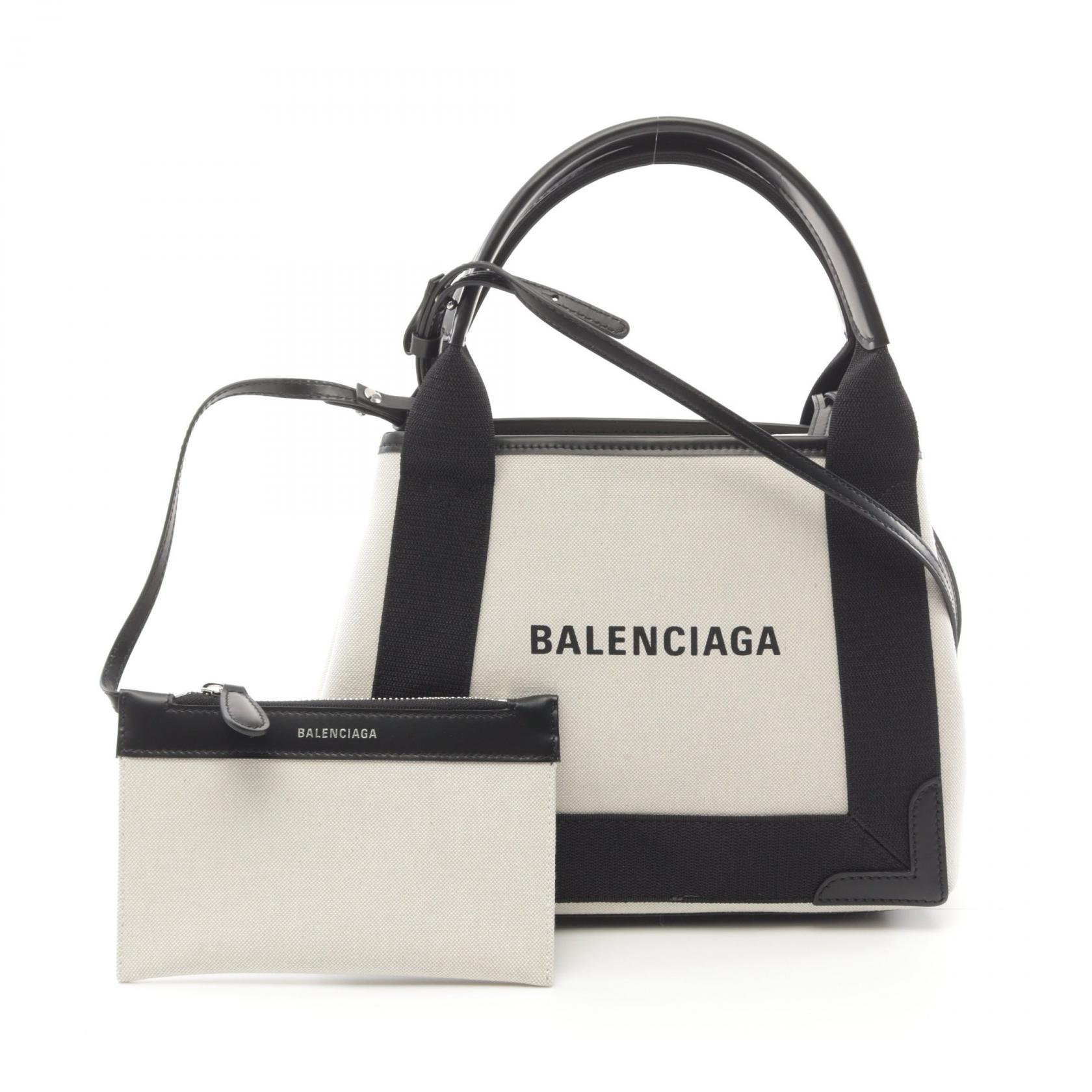 バレンシアガ BALENCIAGA ネイビーカバ XS ハンドバッグ バッグ キャンバス レザー アイボリー系 / ブラック系 3903462HH3N9260 【新品】