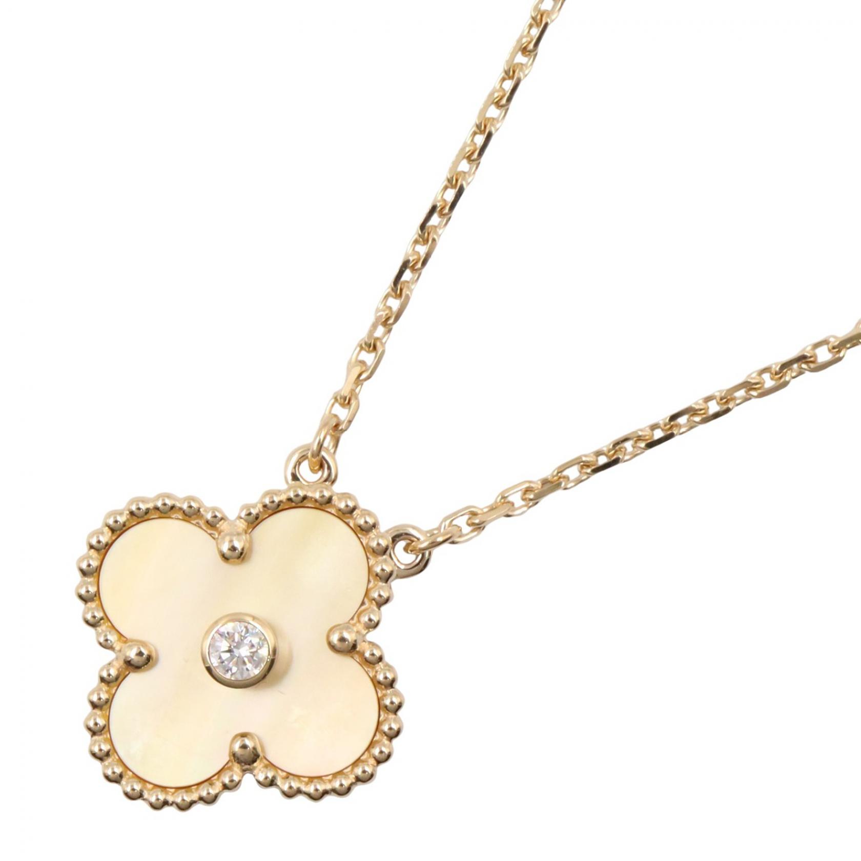 ヴァンクリーフ＆アーペル Van Cleef & Arpels ヴィンテージアルハンブラ 1PD ネックレス ジュエリー K18（イエローゴールド） ダイヤモンド イエローマザーオブパール ゴールド系 / クリア系 / イエロー系 【中古】