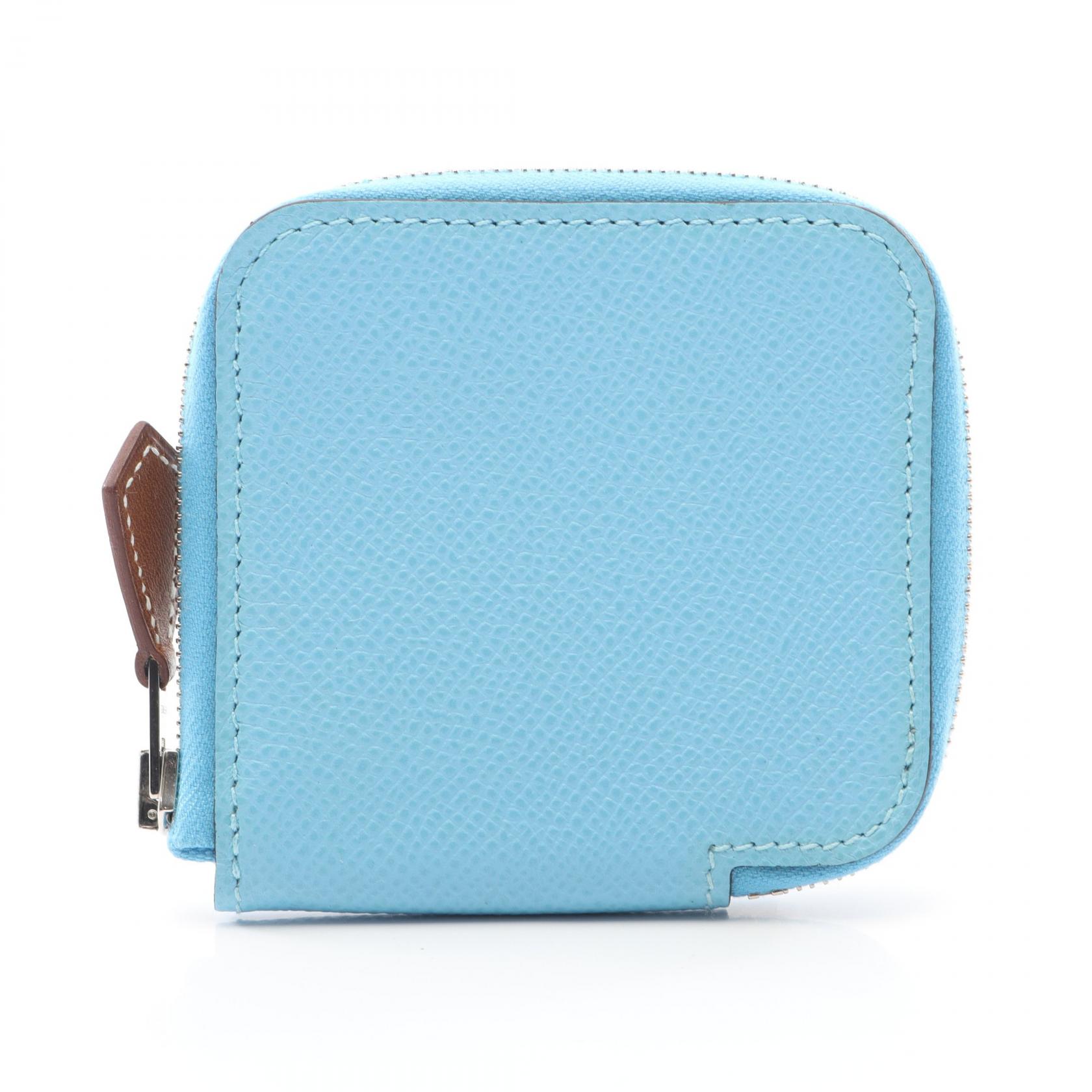 エルメス HERMES アザップ コンパクトミニ シルクイン コインケース 財布 レザー ヴォーエプソン ヴォーエプソン ブルー系 セレステ 【中古】