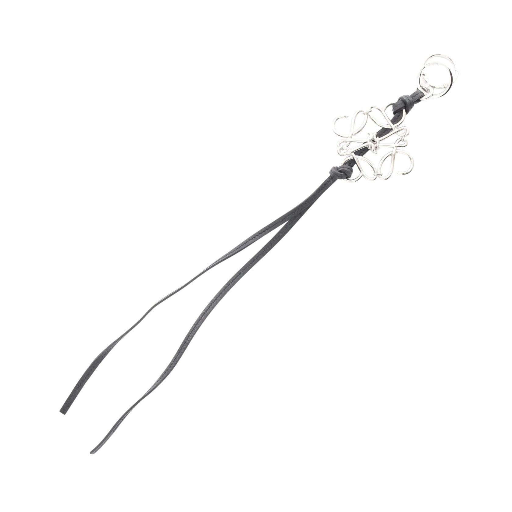 ロエベ LOEWE アナグラム チャーム アクセサリー レザー メタル ブラック系 / シルバー系 【中古】