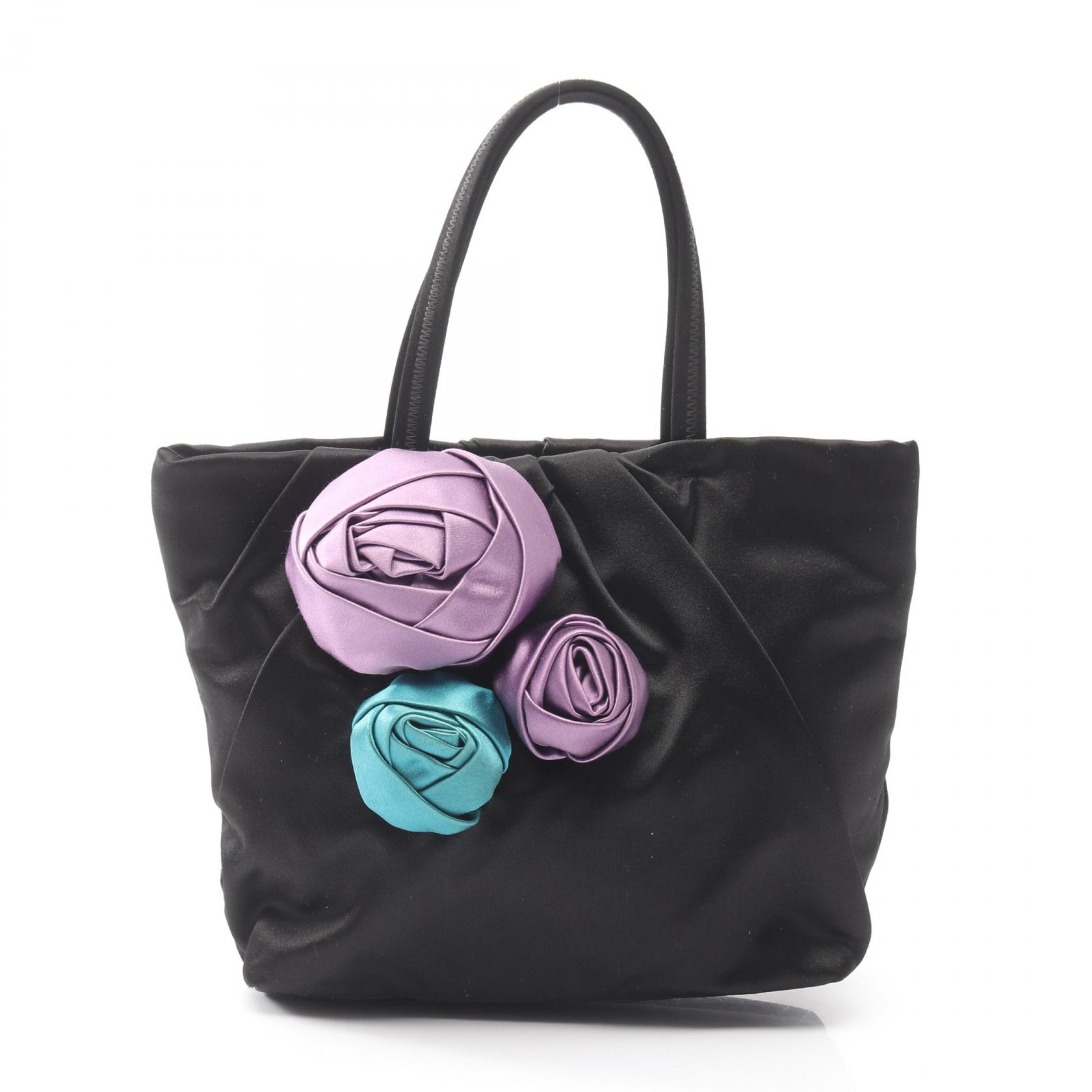 【15%OFFクーポン対象 4/4 20時-4/10 23:59】プラダ PRADA RASO ROSE ハンドバッグ バッグ ファブリック ブラック系 BN1660 【中古】