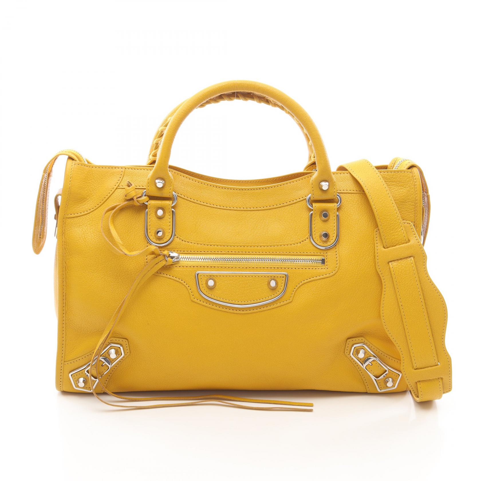 バレンシアガ BALENCIAGA クラシック メタリック エッジ シティ ハンドバッグ バッグ レザー イエロー系 390154 【中古】