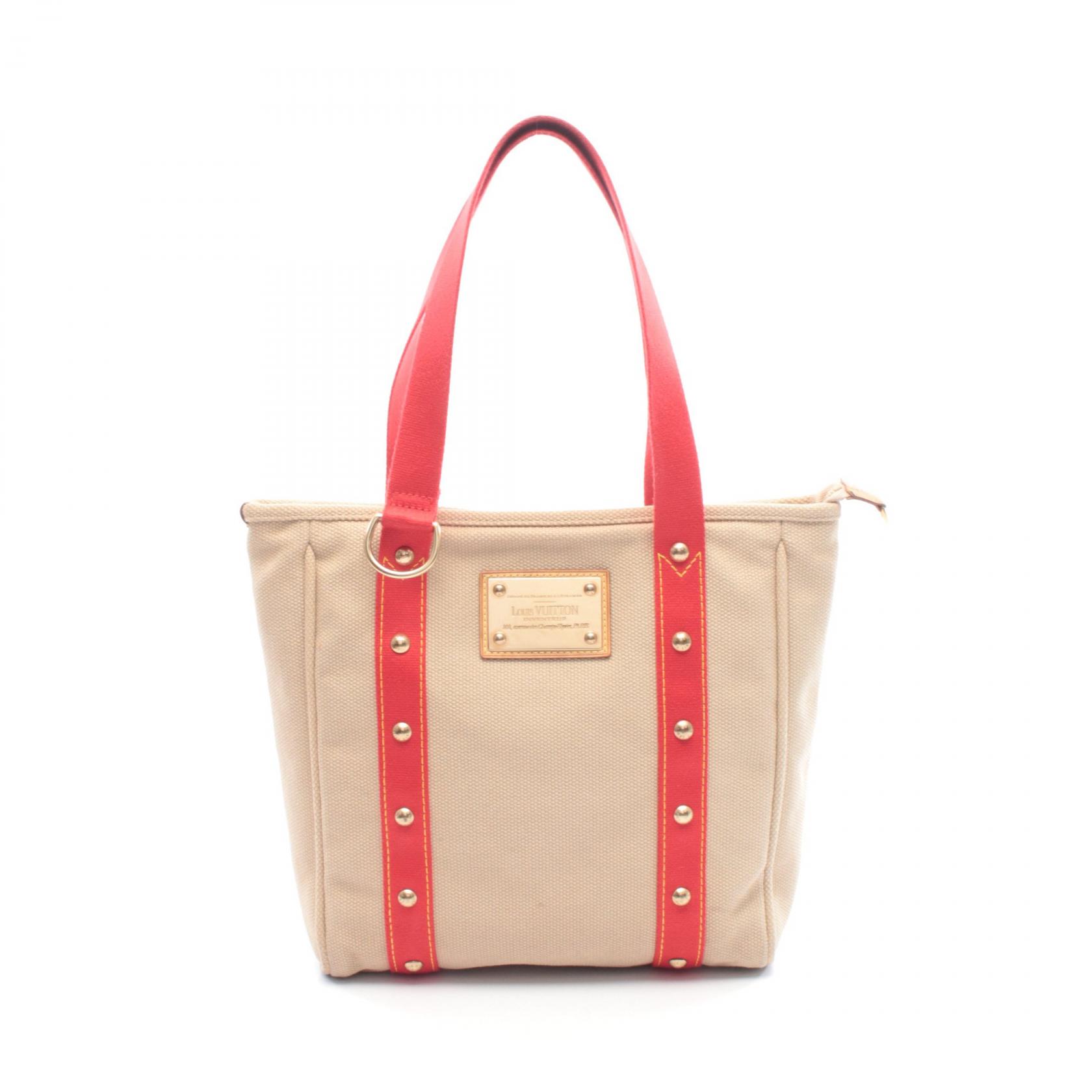 【15%OFFクーポン対象 4/4 20時-4/10 23:59】ルイ・ヴィトン LOUIS VUITTON カバMM トートバッグ バッグ キャンバス レザー アンティグア ベージュ系 / レッド系 M40035 【中古】
