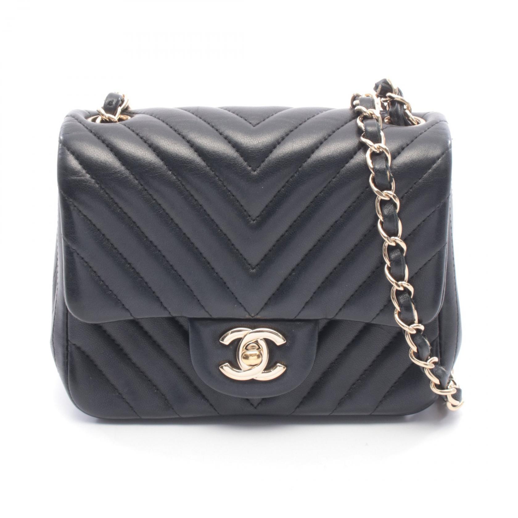 【15%OFFクーポン 7/19 20時~7/26 9:59】シャネル CHANEL シェブロン Vステッチ ミニ ショルダーバッグ バッグ ラムスキン(羊革) ブラック系 【中古】|RECLO(リクロ)店