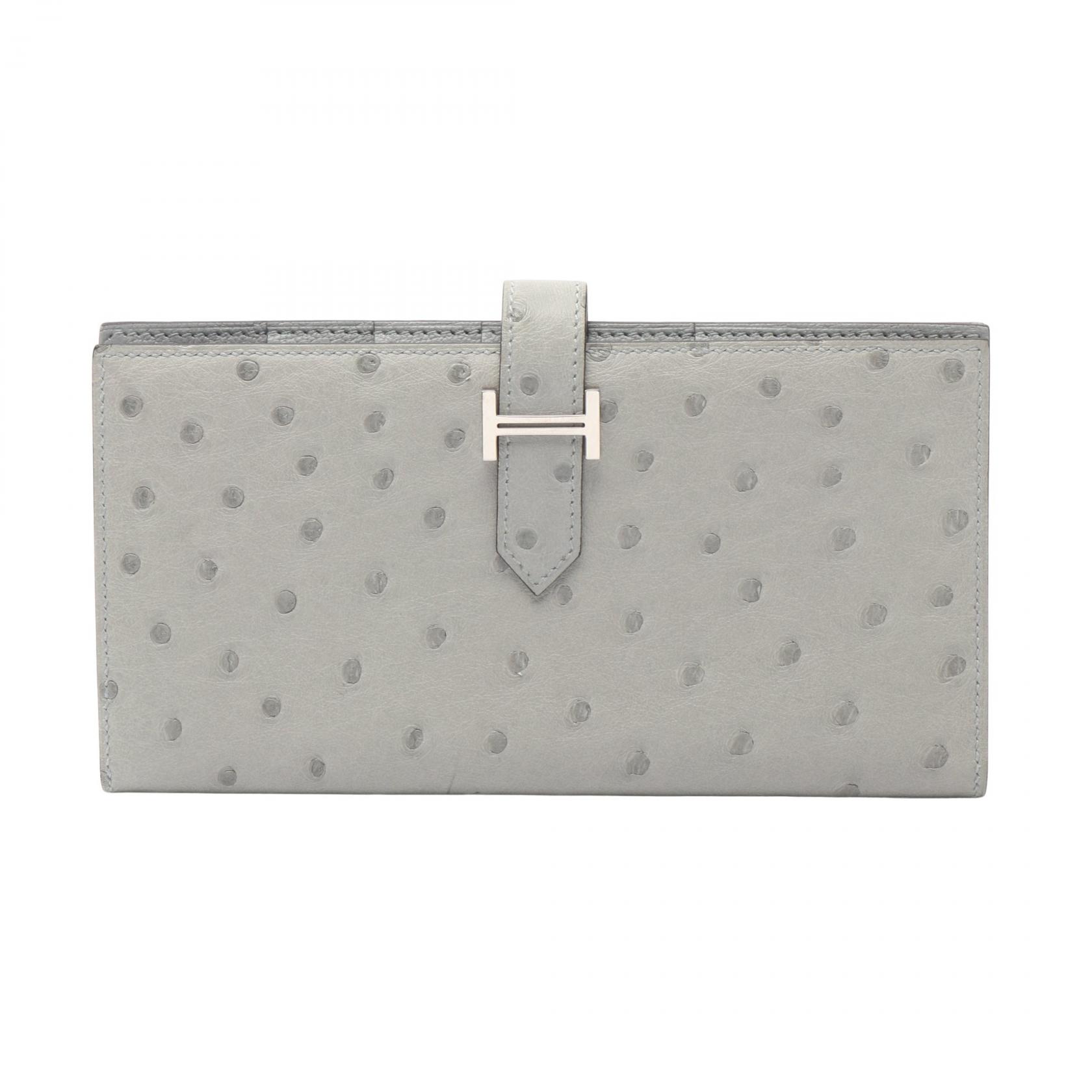 エルメス HERMES ベアンスフレ ブルーグラシエ 二つ折り長財布 財布 オーストリッチ オーストリッチ グレー系 047206CK 【中古】｜RECLO（リクロ）店