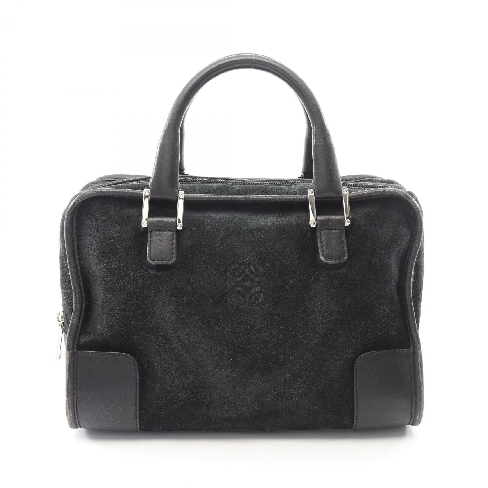 ロエベ LOEWE アマソナ28 ハンドバッグ バッグ スウェード レザー ブラック系 【中古】