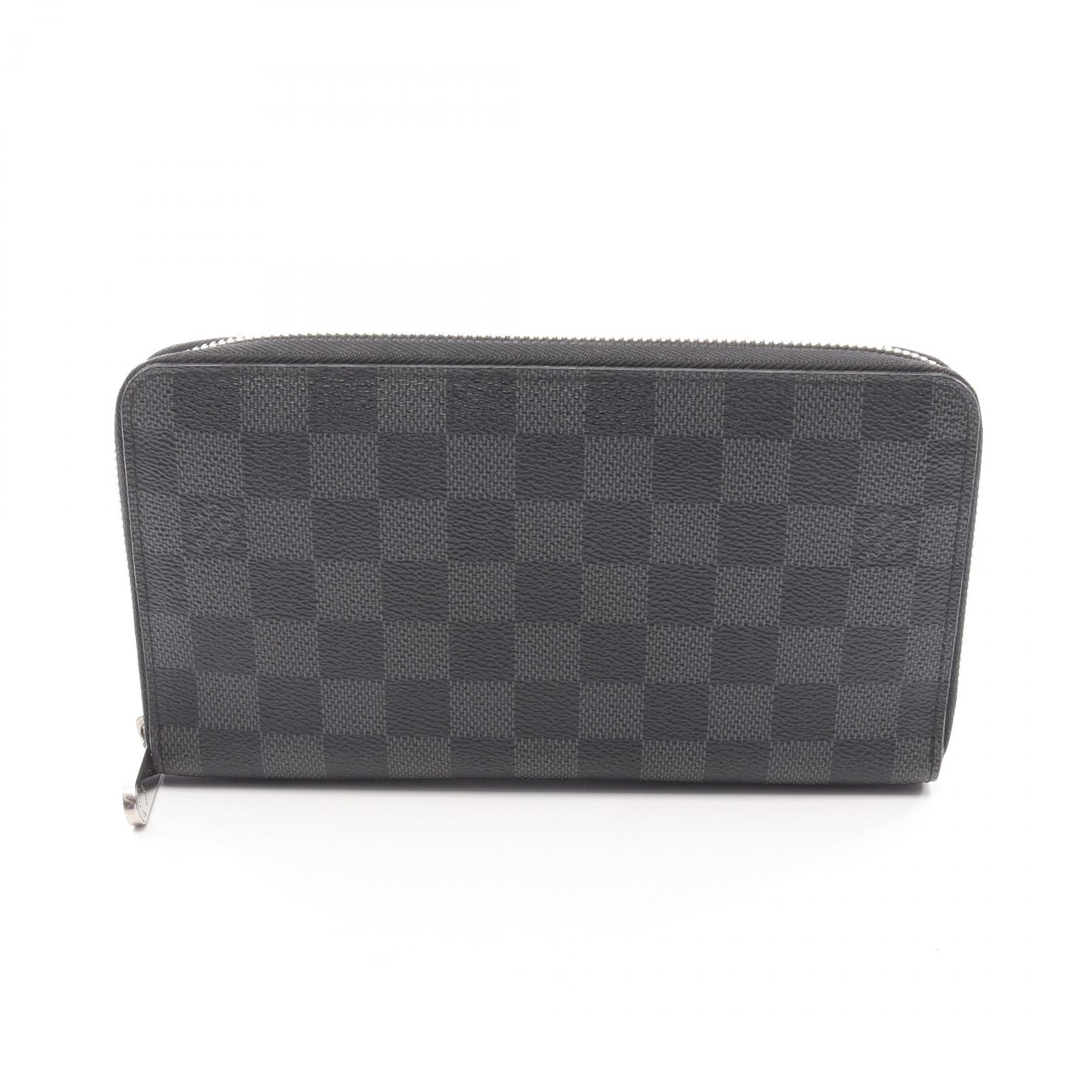 ルイ・ヴィトン LOUIS VUITTON ジッピーオーガナイザー ラウンド長財布 財布 PVCコーティングキャンバス ダミエ・グラフィット ブラック系 N63077 【中古】
