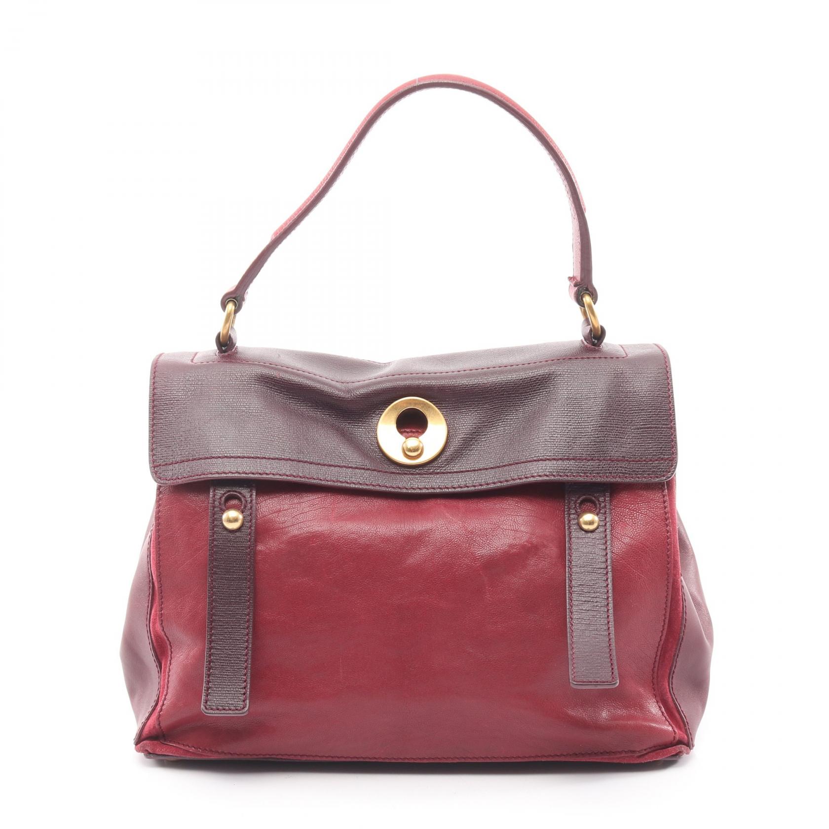 【20%OFFクーポン対象 4/4 20時-4/10 23:59】イヴ・サンローラン YVES SAINT LAURENT ミューズトゥバッグ ハンドバッグ バッグ レザー ボルドー系 / レッド系 【中古】