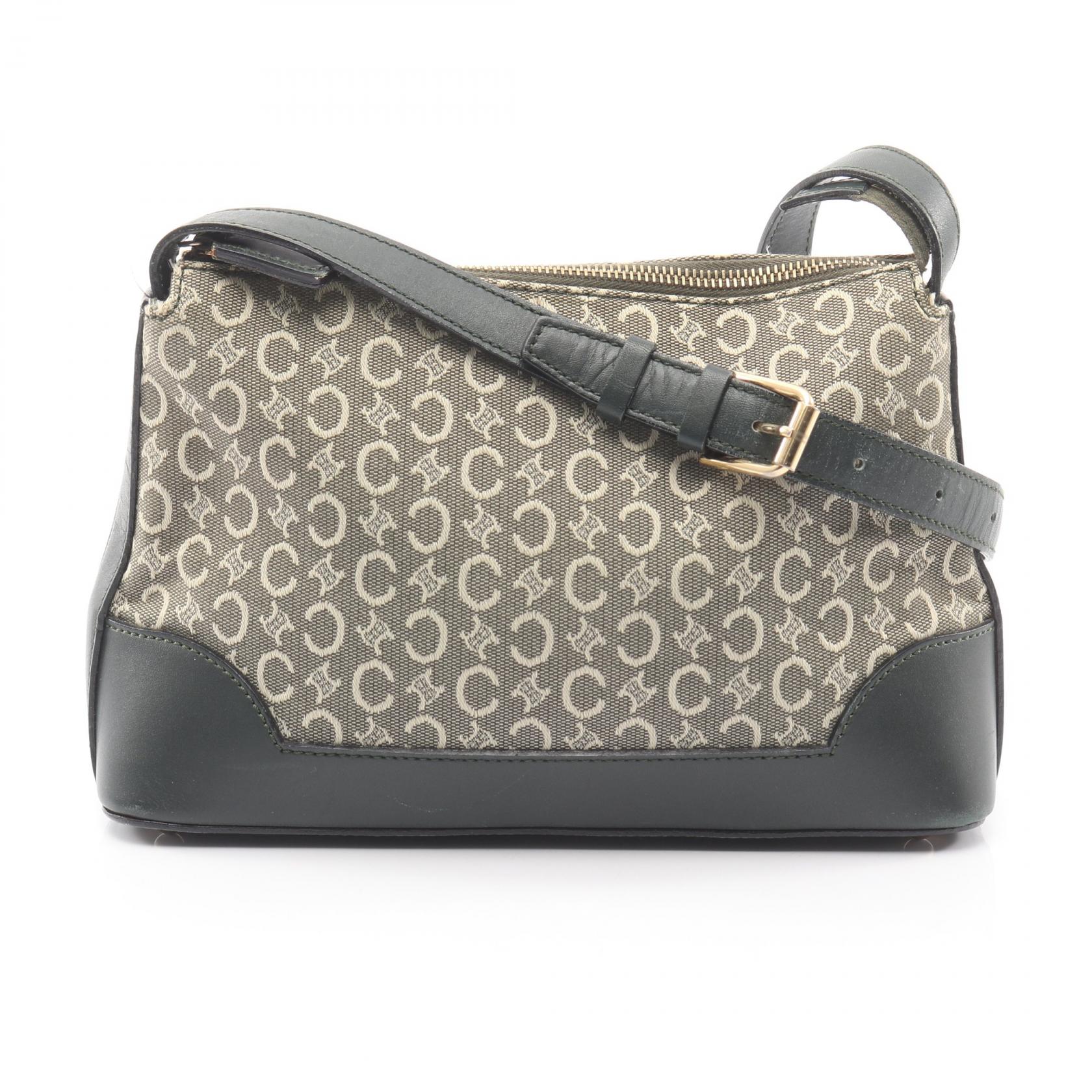 【20%OFFクーポン対象 4/4 20時-4/10 23:59】セリーヌ CELINE Cマカダム ショルダーバッグ バッグ キャンバス レザー グリーン系 【中古】