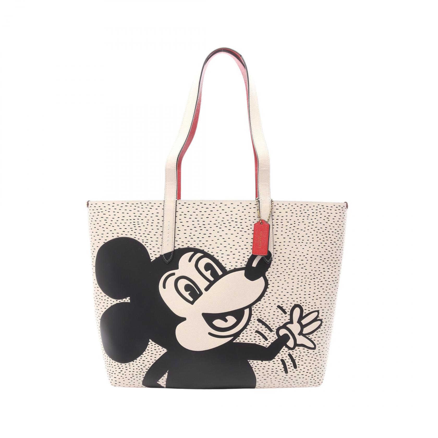 【15%OFFクーポン 7/19 20時～7/26 9:59】コーチ COACH COACH &times; Disney &times; Keith Haring トートバッグ バッグ レザー ホワイト系 / ブラック系 / レッド系 C0895 【中古】｜RECLO（リクロ）店