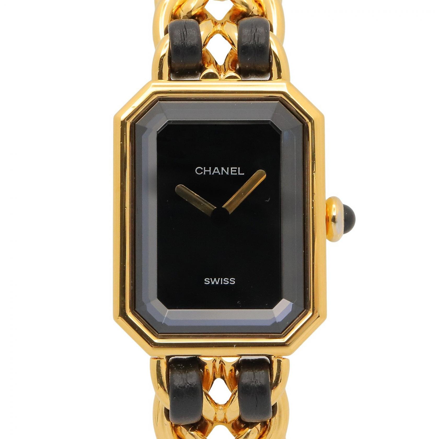 シャネル CHANEL プルミエール 腕時計 時計 GP（ゴールドメッキ） レザーベルト ブラック系 H0001 【中古】