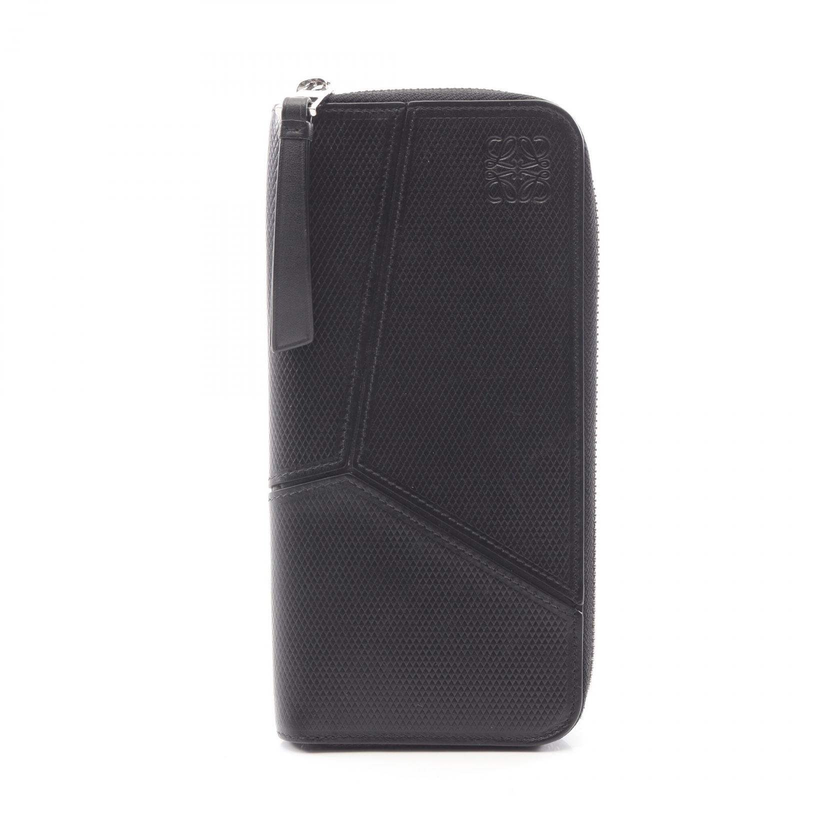 ロエベ LOEWE パズル オープン ウォレット ラウンド長財布 財布 レザー ブラック系 C510U46X06 【中古】