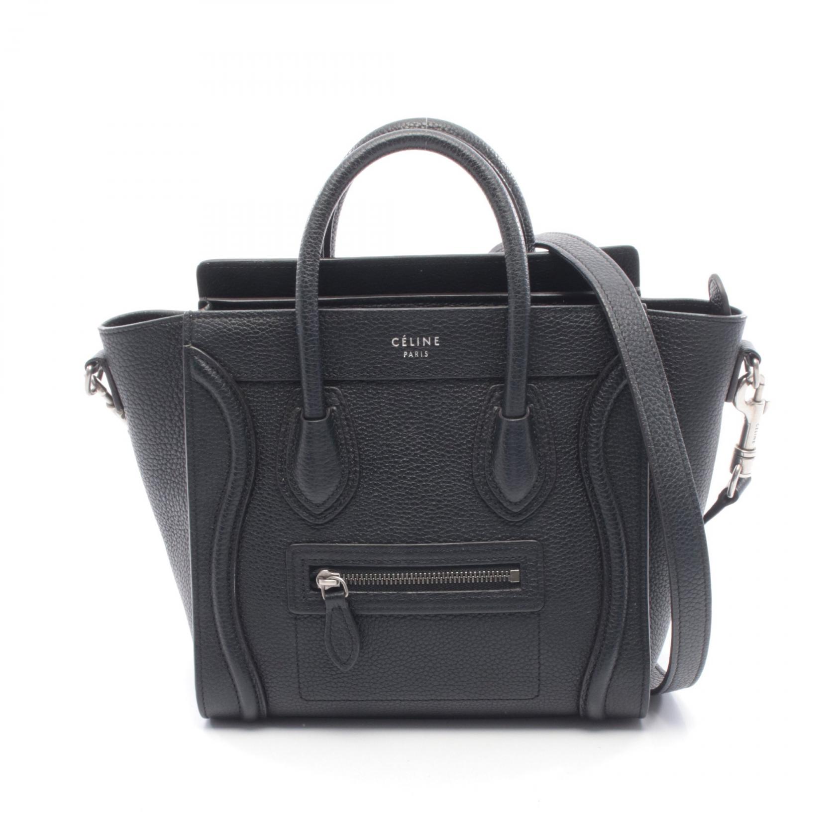 セリーヌ CELINE ラゲージ ナノショッパー ハンドバッグ バッグ レザー ブラック系 【中古】