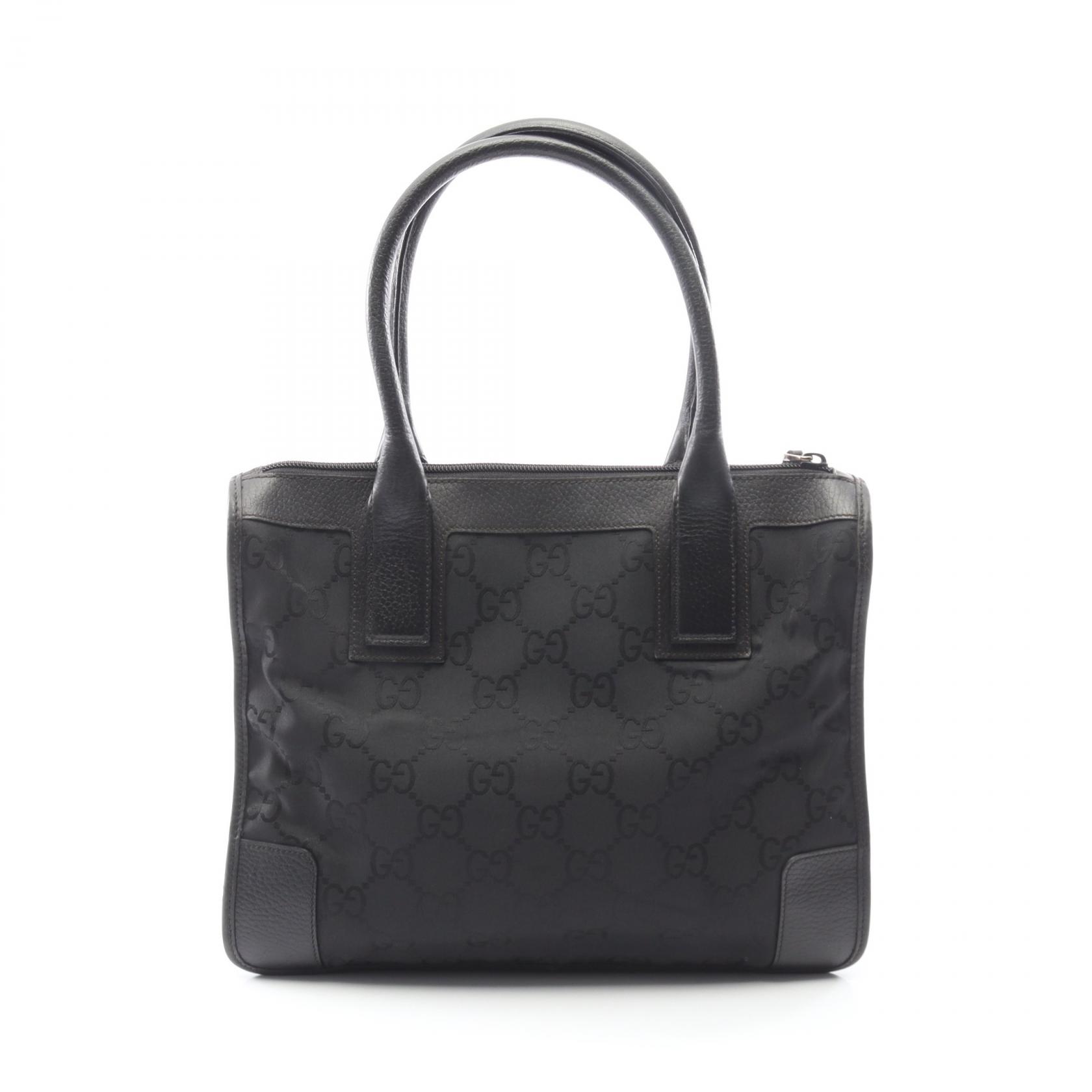 【20%OFFクーポン対象 4/4 20時-4/10 23:59】グッチ GUCCI GGナイロン ハンドバッグ バッグ ナイロン レザー ブラック系 143742 【中古】