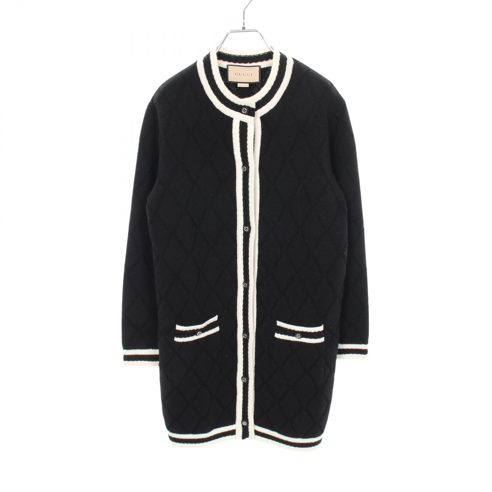 グッチ GUCCI インターロッキングGボタン カーディガン 衣料品 トップス ウール ブラック系 / ホワイト系 773711 【中古】