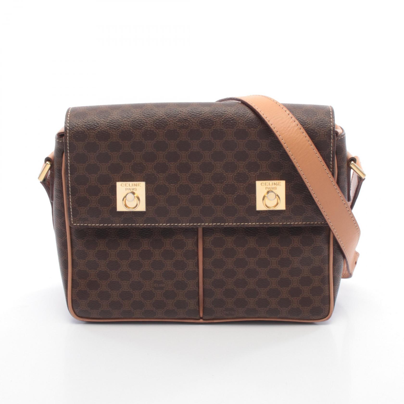 【15%OFFクーポン 7/19 20時～7/26 9:59】セリーヌ CELINE マカダム ショルダーバッグ バッグ PVCコーティングキャンバス レザー ブラウン系 【中古】｜RECLO（リクロ）店